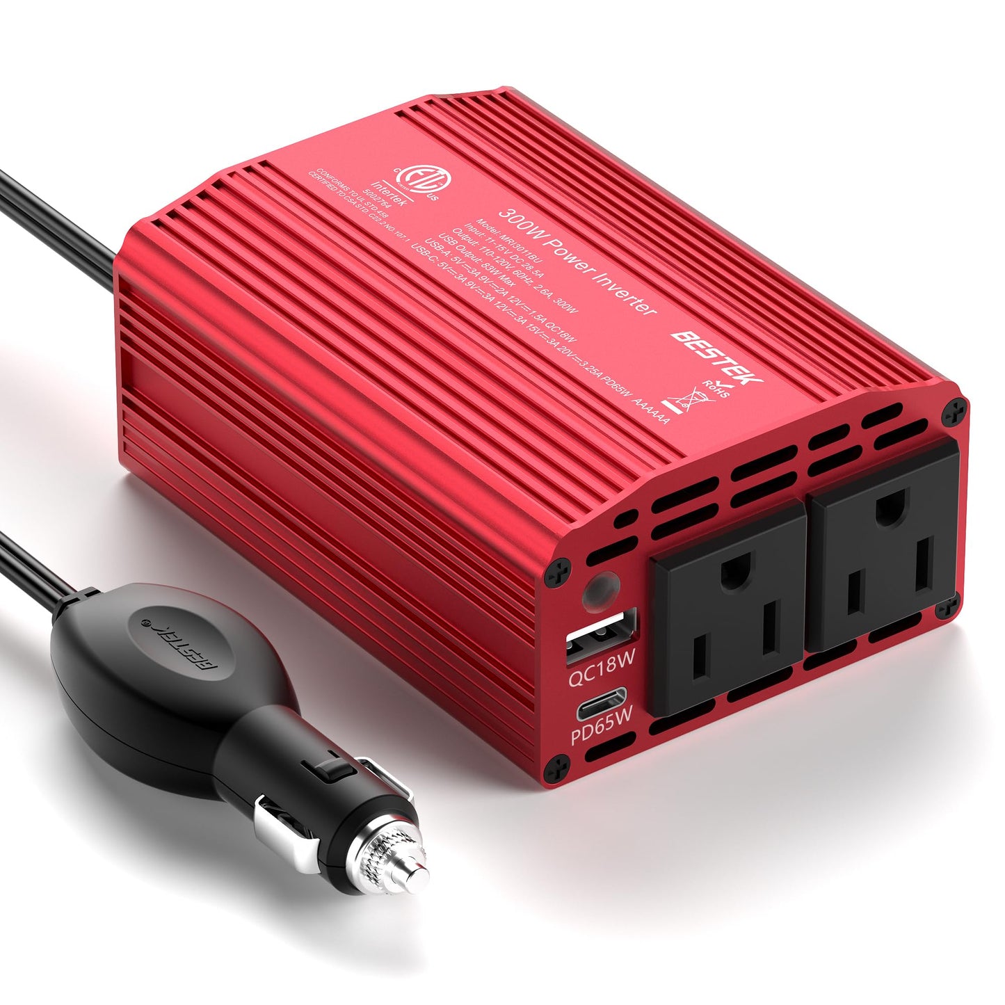 BESTEK 300W Power Inverter DC 12V to 110V AC Car Inverter with 4.2A Dual USB Car Adapter