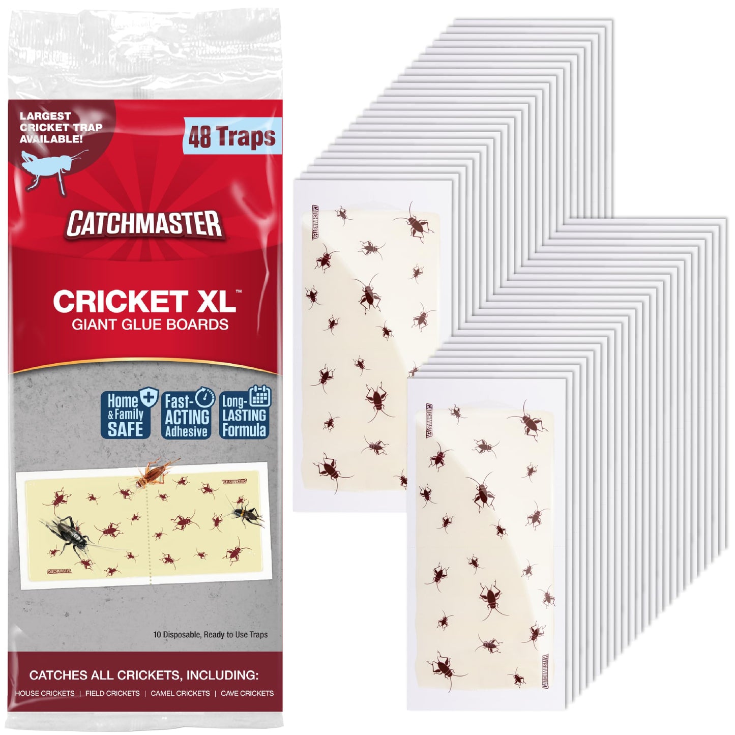 Catchmaster Cricket XL Giant Glue Boards 6-Pk, Adhesive Bug Catcher Cricket Traps Indoor, Sticky Trap for Inside Your Home, Bulk Insect Killer, Insect Traps for House & Garage, Pet Safe Pest Control