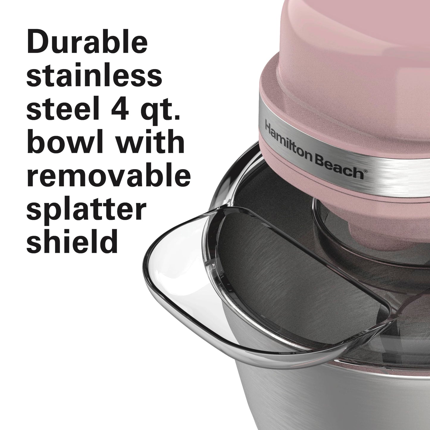 Hamilton Beach Electric Stand Mixer, 4 Quarts, Dough Hook, Flat Beater Attachments, Splash Guard 7 Speeds with Whisk, Black