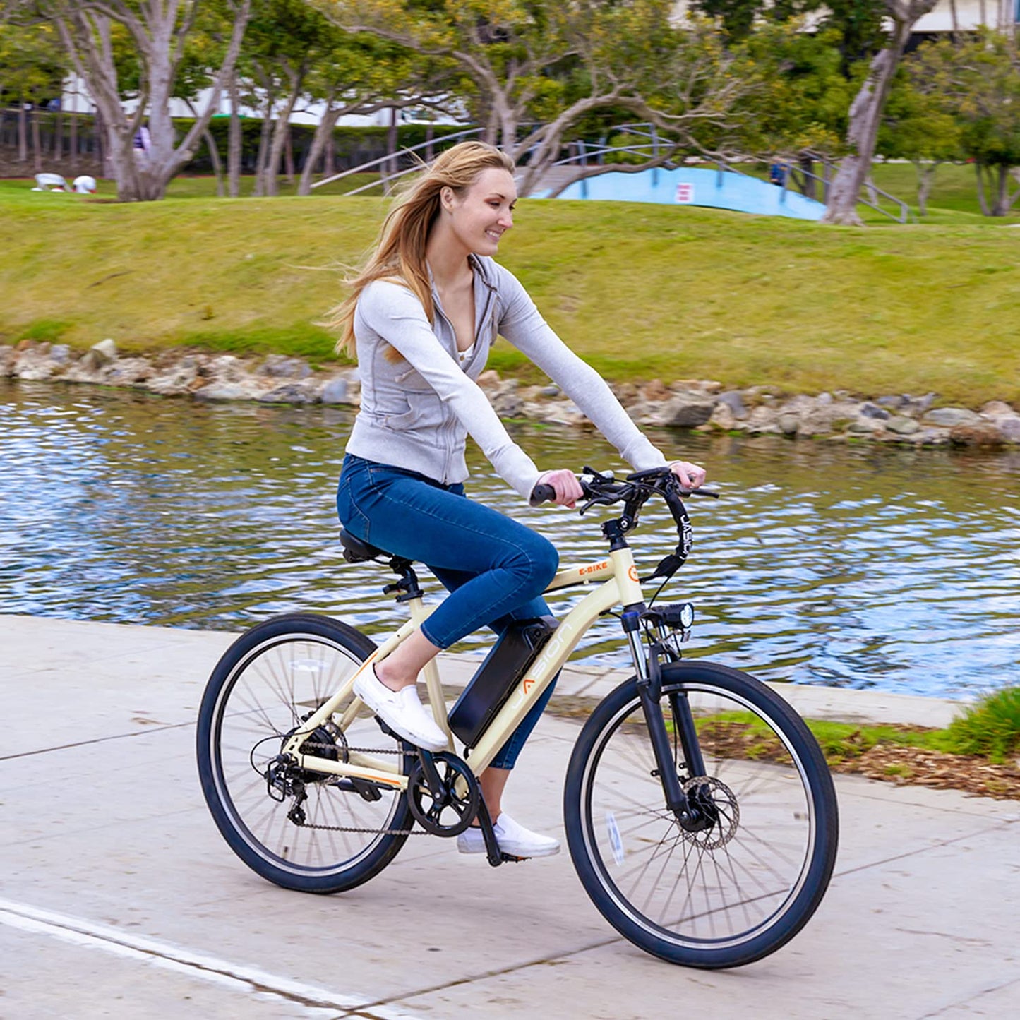 Jasion EB5 Electric Bike for Adults with Peak 500W Brushless Motor, 40Miles 20MPH Commuting Electric Mountain Bike with 360Wh Removable Battery, 7-Speed, 26" Tires and Front Fork Suspension
