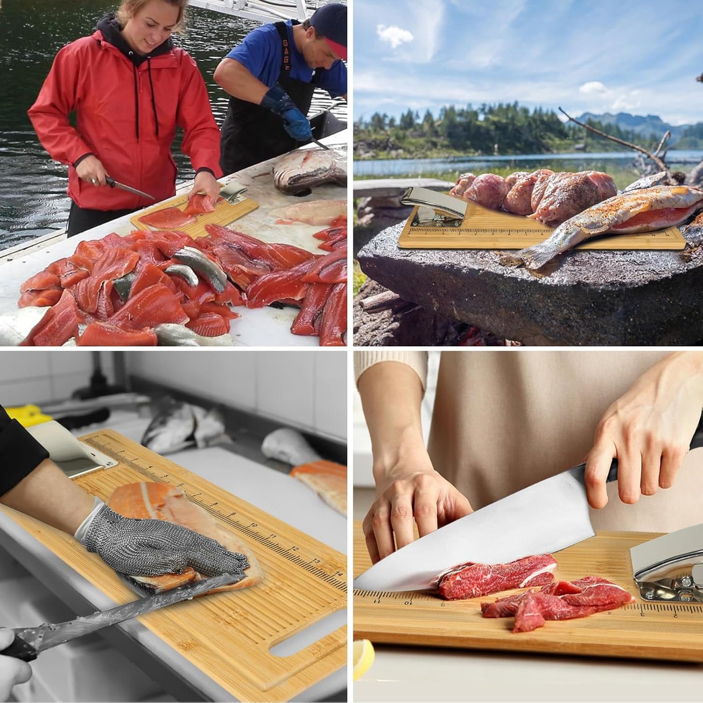 Fish Cleaning Board, Fish Fillet Board with Clamp Fillet Knife and Gloves, Portable Fishing Measuring Board 18 inches, Fish Cleaning Kit Gifts for Fishing Man Woman