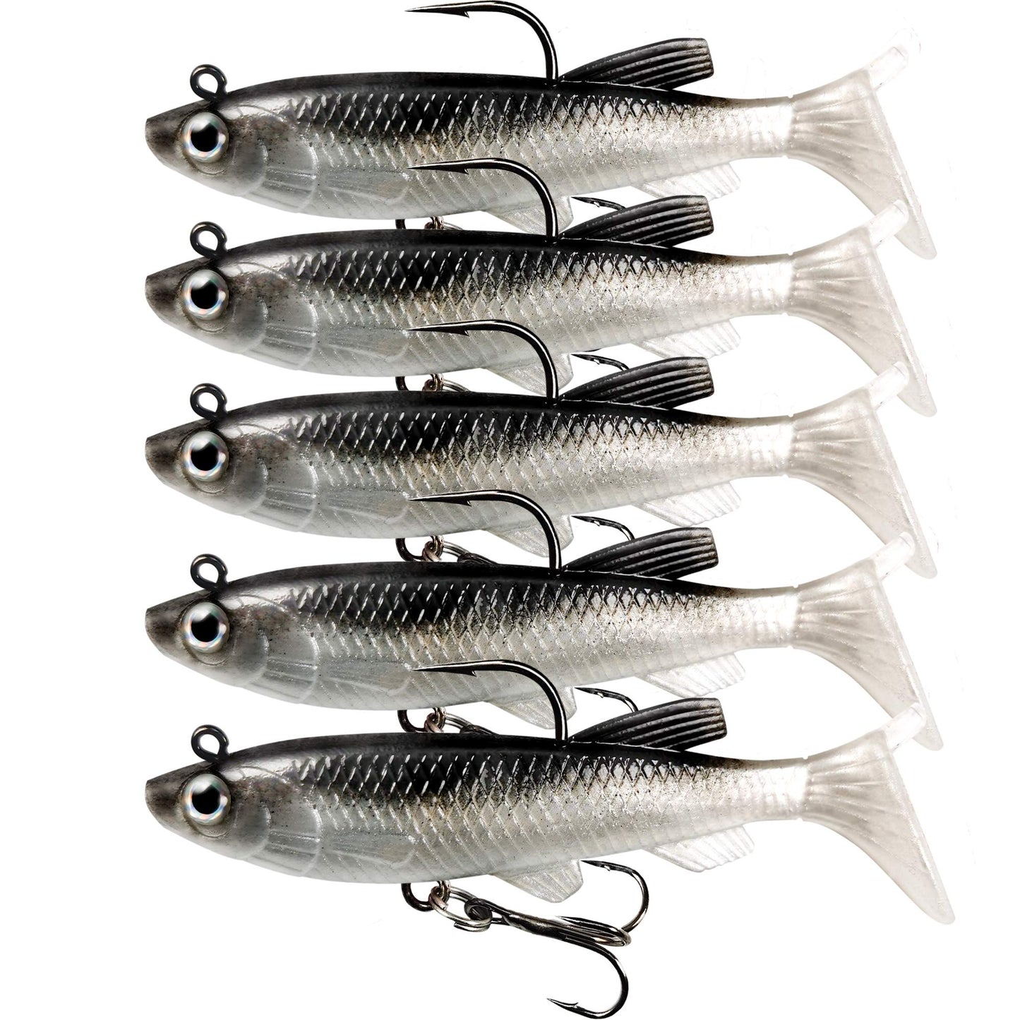Soft Fishing Lures Shad Minnow Swimbaits, Pre-Rigged Jig Heads Paddle Tail Swim Baits for Bass, Trout, Walleye, Crappie, Sinking Jigs Bait for Saltwater Freshwater, Fishing Gifts for Men