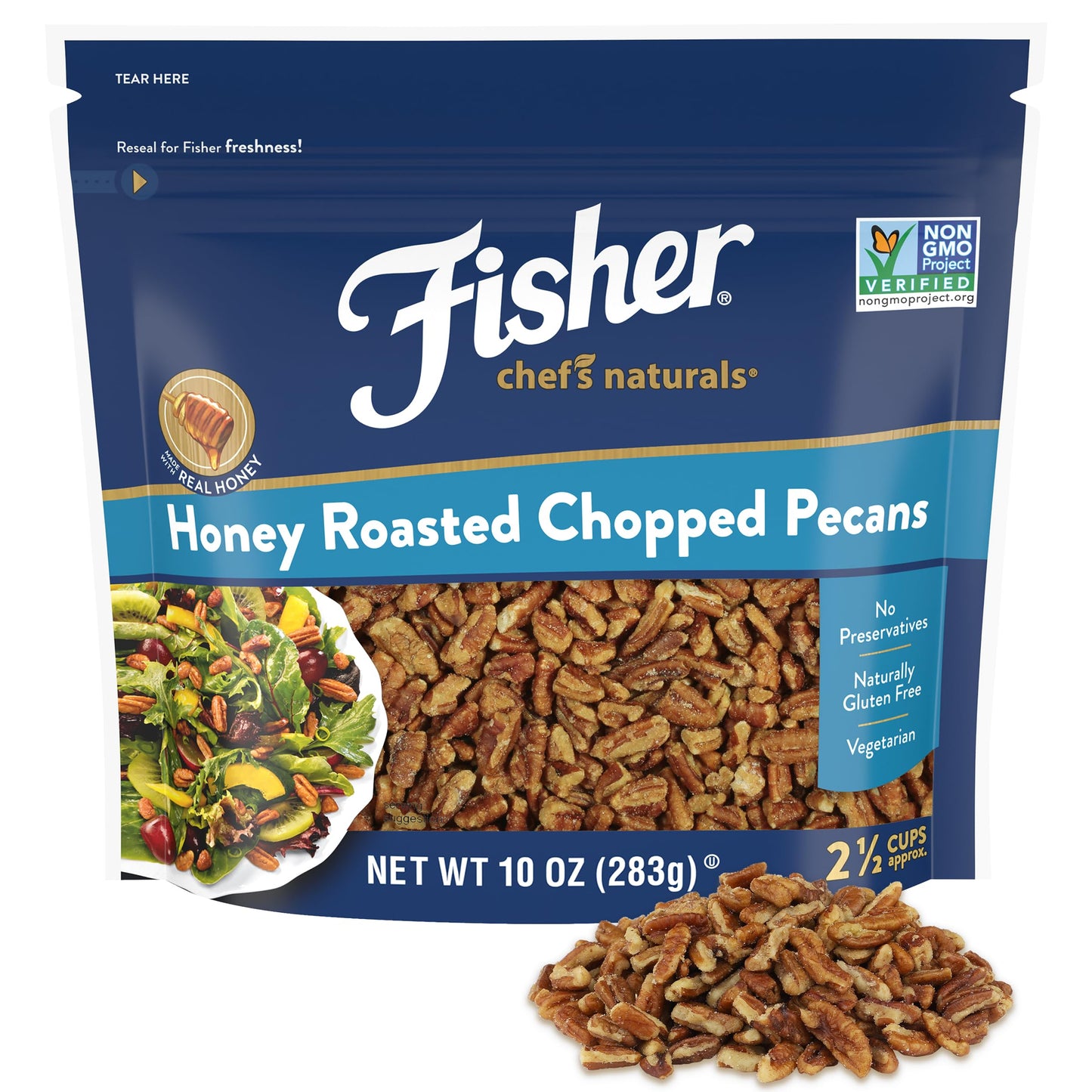 Fisher Chef's Naturals Pecan Halves 24 oz Resealable Bag, Unsalted Raw Nuts for Cooking, Baking & Snacking, Healthy Snacks for Adults, Vegan Protein, Keto Snack, Gluten Free Raw Pecans Halves