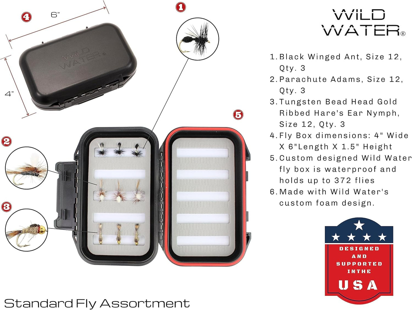 Wild Water Standard Fly Fishing Combo Starter Kit, 5 or 6 Weight 9 Foot Fly Rod, 4-Piece Graphite Rod with Cork Handle, Accessories, Die Cast Aluminum Reel, Carrying Case, Fly Box Case & Fishing Flies
