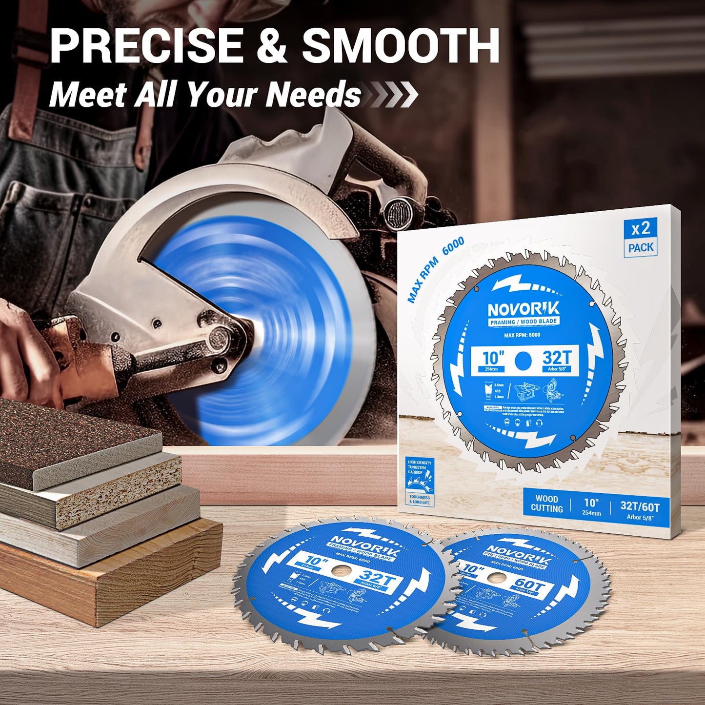 Circular Saw Blade 7-1/4" 24T&40T&60T, Saw Blade with Arbor 5/8", ATB Circular Saw Blade, Professional for Wood Cutting, 3-Pack