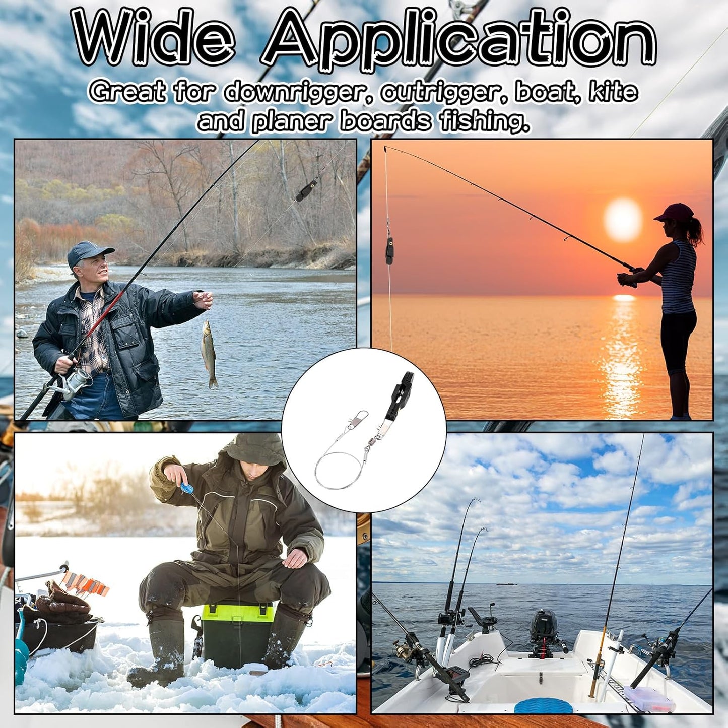 10 Pcs Fishing Downrigger Release Clips 13.8 Inch Planer Board Clips with Steel Fishing Line Padded for Offshore Weight Kite Trolling