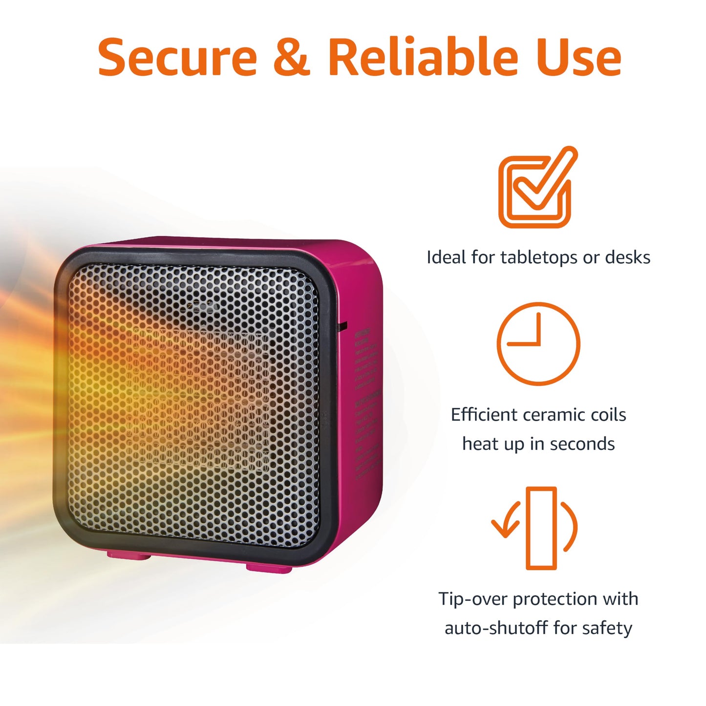 Amazon Basics Ceramic Space Heater, Mini Heater for Office Desk, Portable Tent Heater for Camping (Indoor Use), 500 W, With Tip-Over Protection, Lightweight (1.4 LBS), Black, 5.8"D x 3.4"W x 6"H