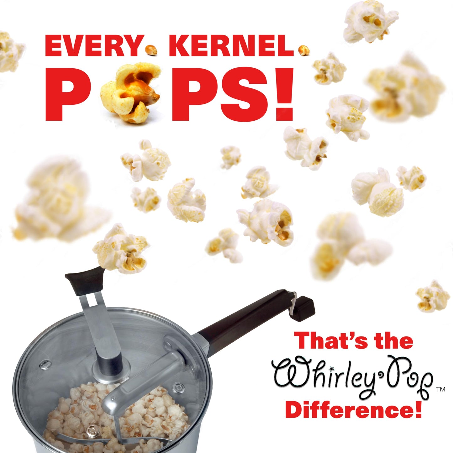 Original Whirley Pop Popcorn Maker - Wabash Valley Farms Gourmet Popcorn Popper, Aluminum Pot With Nylon Gears, 3-Minute Stove Top Popper, Home Movie Night (Silver)
