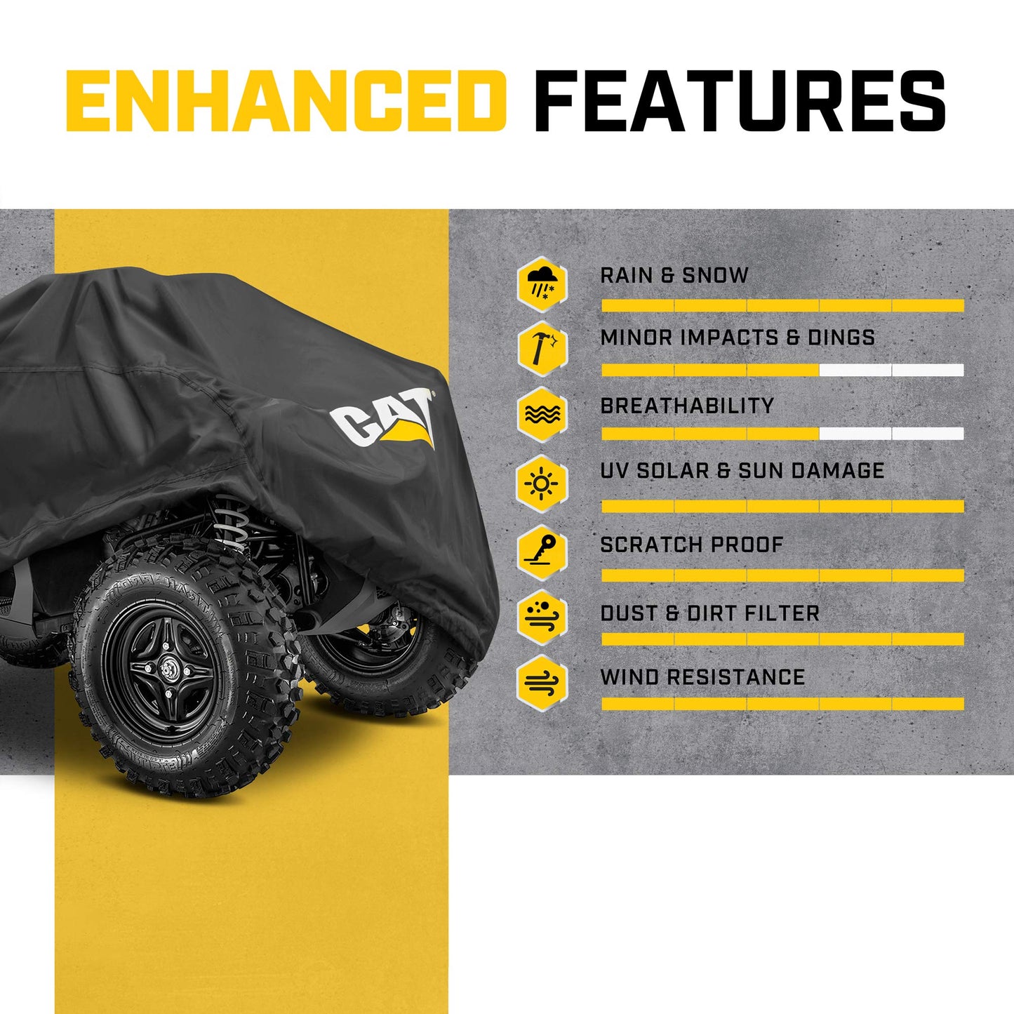 CAT® MudShield ATV Cover Waterproof Heavy Duty Outdoors All Terrain Vehicle 4 Wheeler Accessories ATV Quad Cover Polaris ATV Cover Powersports for Can-Am Kawasaki Honda Four Wheeler Cover (XXL 102"L)