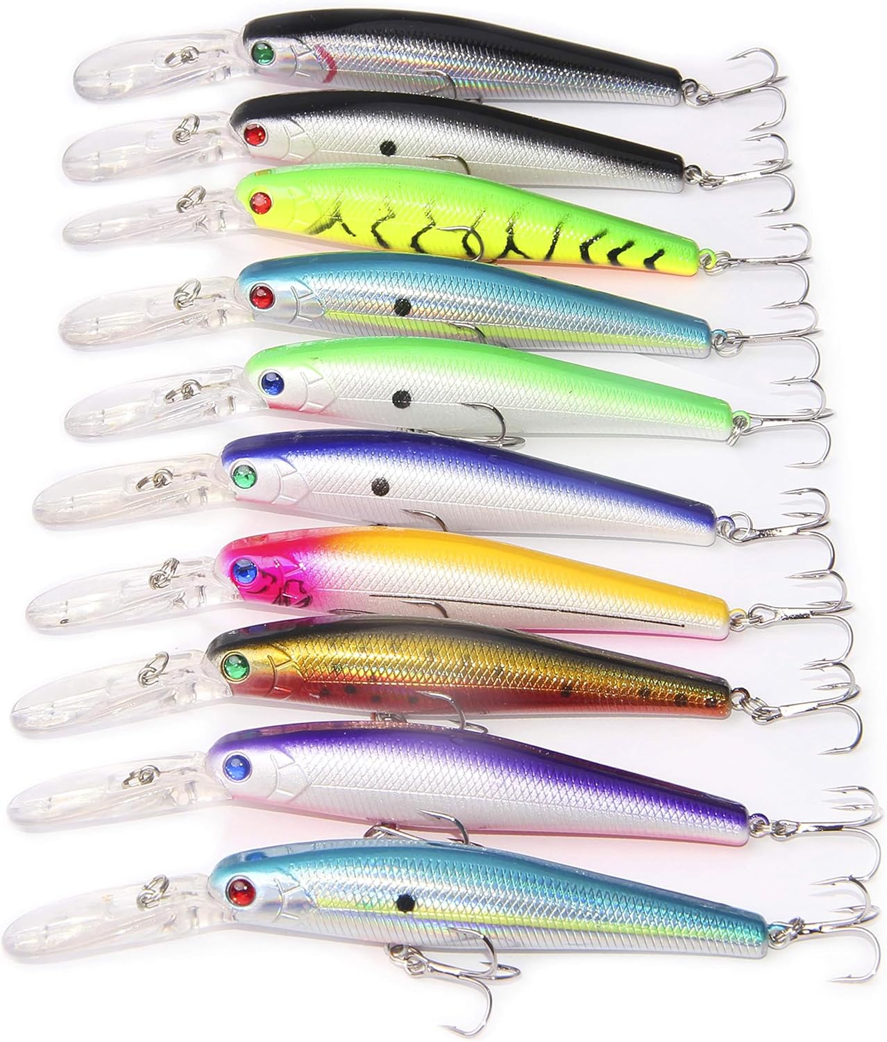 Minnow Fishing Lures Hard Baits, 10pcs Lifelike Swimbaits for Bass Fishing Diving Jerkbait Sinking Lures with Treble Hooks for Walleye Trout Catfish Redfish Pike Saltwater Freshwater