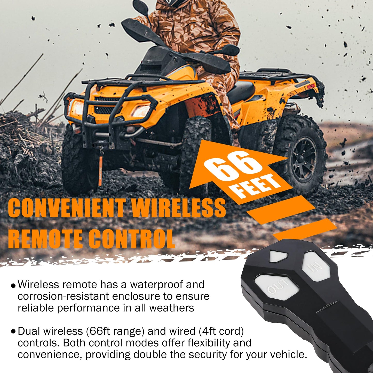 ZESUPER 3000 lb Electric Winch for ATV UTV Trailer Boat Synthetic Rope Winch 12V DC Off Road Towing Winches with Wireless Remote Mounting Bracket