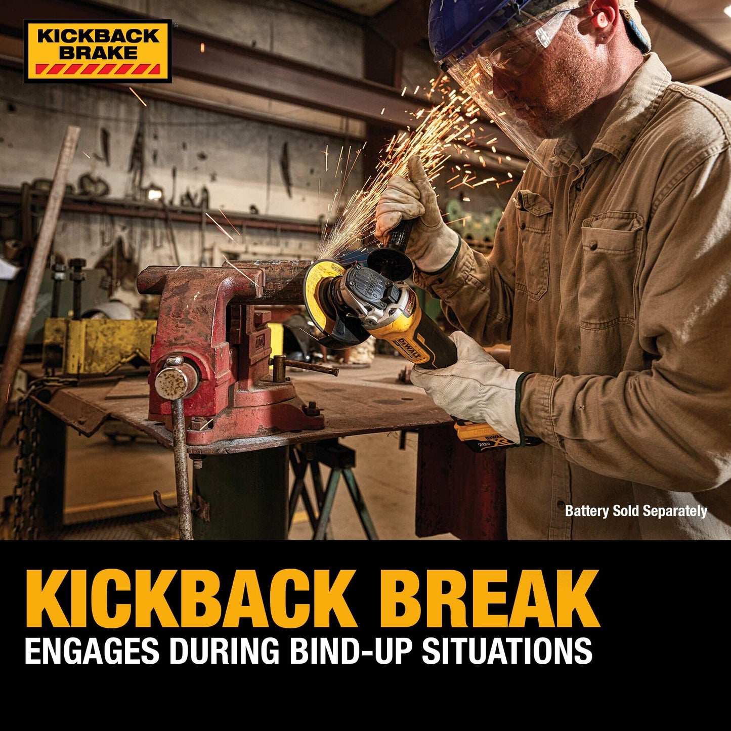 DEWALT 20V MAX* Angle Grinder Tool Cordless Brushless, 4 1/2 Inch, with Paddle Switch and Kickback Brake, Tool Only (DCG413B)