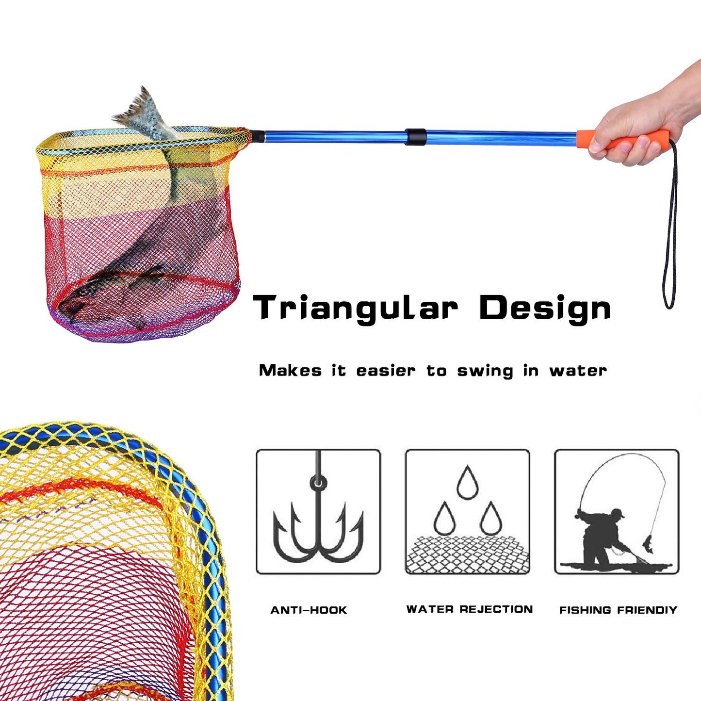 PLUSINNO Kids Fishing Net, Telescopic Lightweight Landing Net with Aluminum Pole Handle and Nylon Mesh, Catch and Release Butterfly Net for Kids Youth Outdoor
