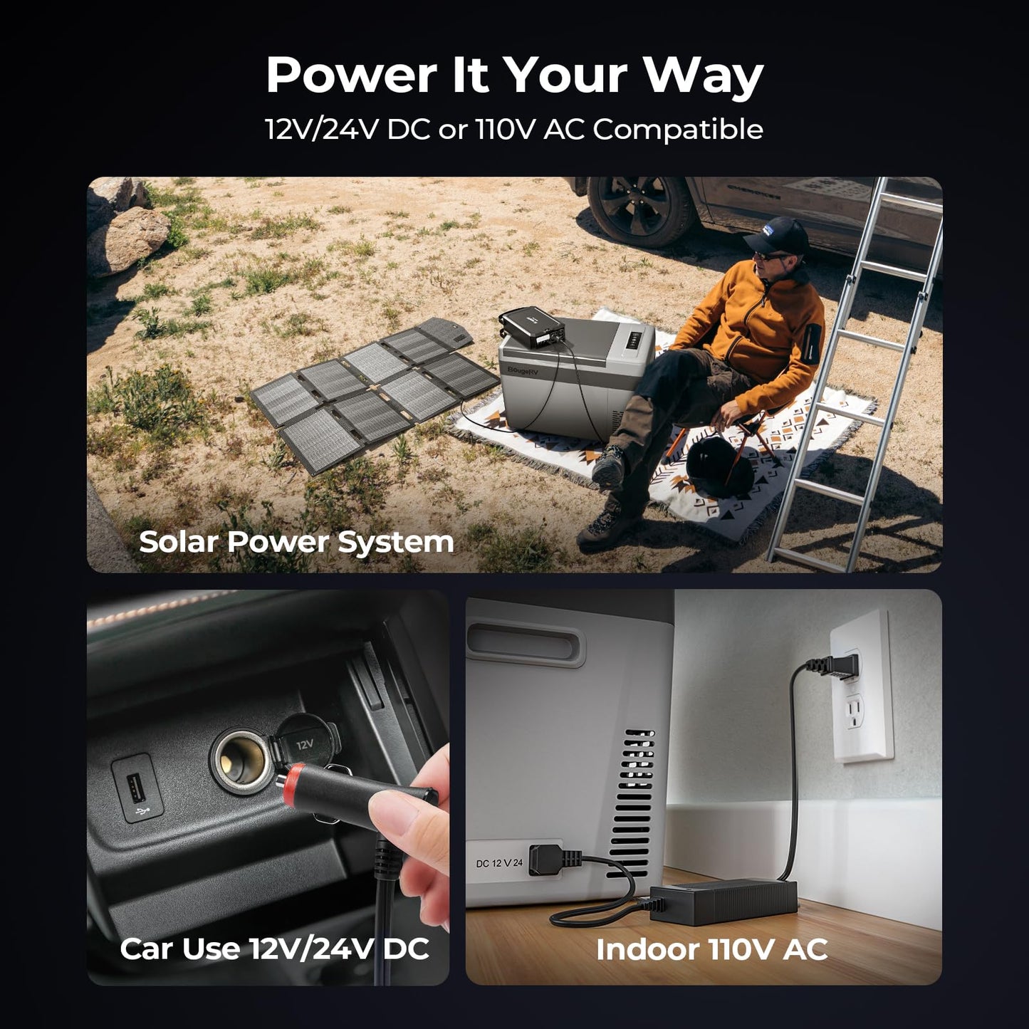 BougeRV 12 Volt Refrigerator 12V Car Fridge 23 Quart Portable Freezer Compressor Cooler 12/24V DC 110~240 Volt AC for Truck Van RV Camper SUV Travel Camping Road Trips Tailgating -7℉~50℉