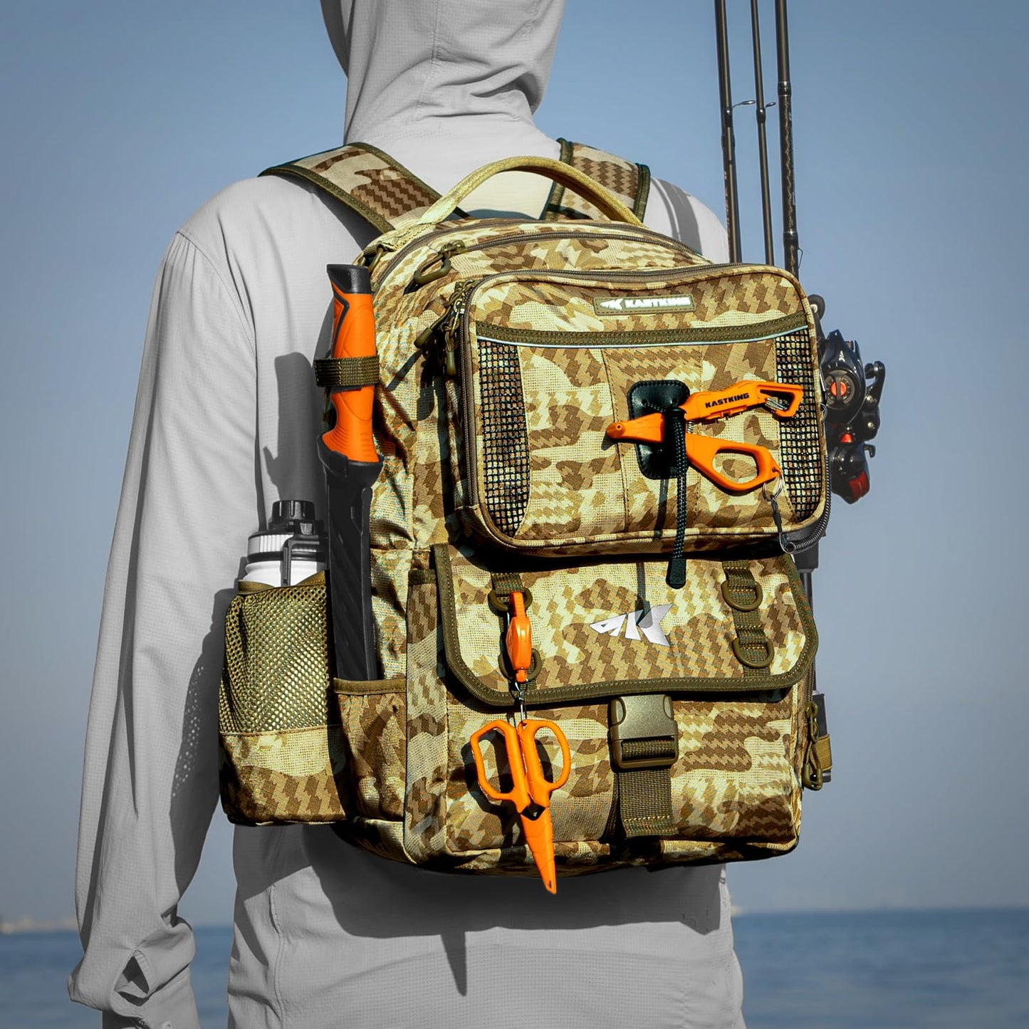 KastKing BaitSpace 50L Fishing Tackle Backpack with Removable Bait Binder & 4 Tackle Boxes, Rod Holders Storage Fishing Gear