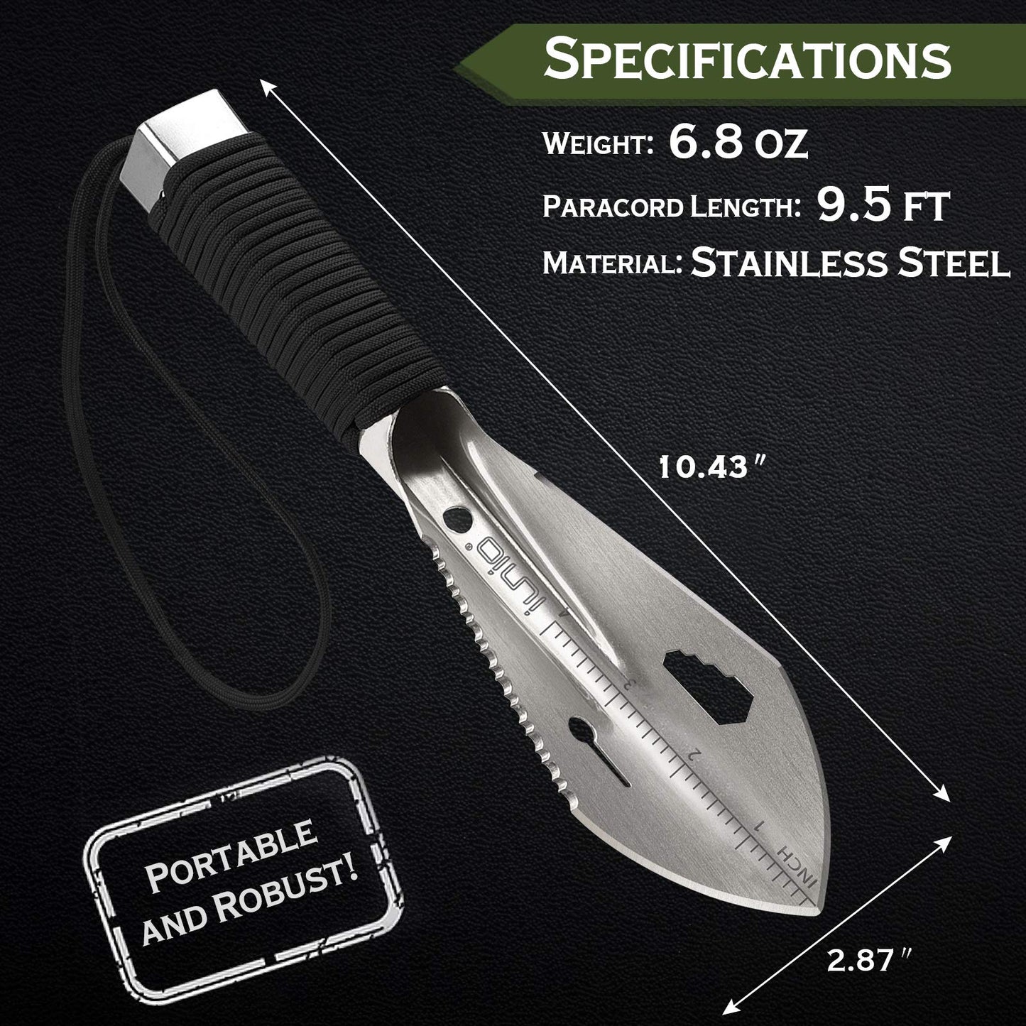 iunio Hiking Trowel, Camping, Backpacking, Portable Shovel, Multitool, Ultralight Camp Tool, with Carrying Pouch, for Gardening, Outdoor, Survival