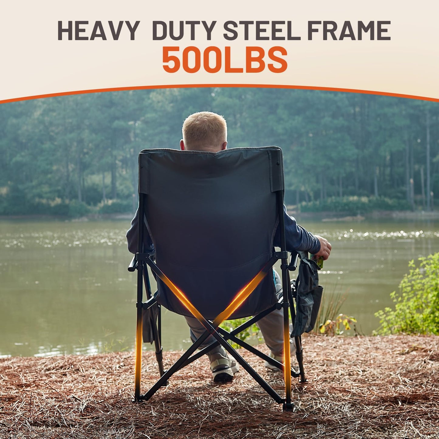 TIMBER RIDGE Oversized Folding Camping Chair High Back Heavy Duty for Adults Support up to 500lbs with Cup Holder, Side Pocket Cooler Bag