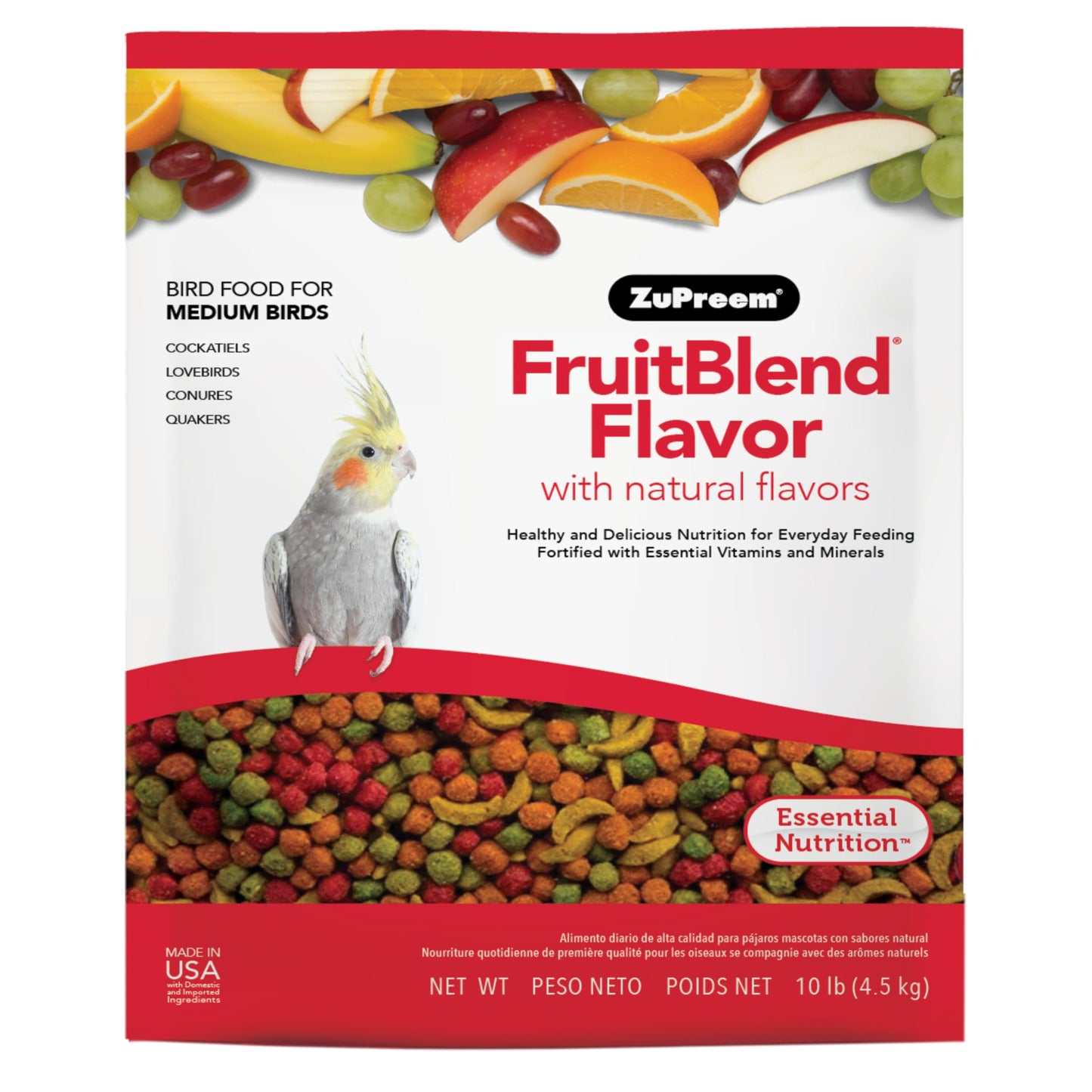 ZuPreem Sensible Seed Bird Food, Cockatiel, Lovebird, Quaker, Small Conure, Seed and Pellet Blend for Medium Birds, Food Mixer Topper, Enriching Variety, Made in the USA, (M, 2 lbs)