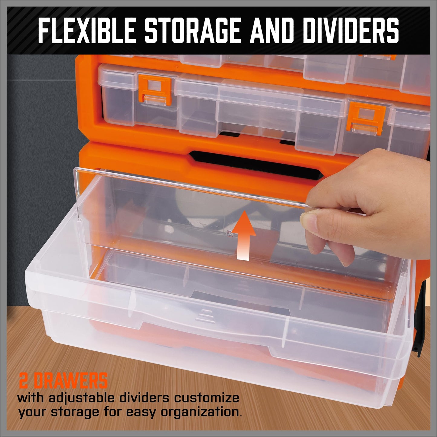 HORUSDY Wall Mounted Storage Bins Parts Rack 30PC Organizer Garage Plastic Shop Tool for Men's Gift, Blue,Orange,Red