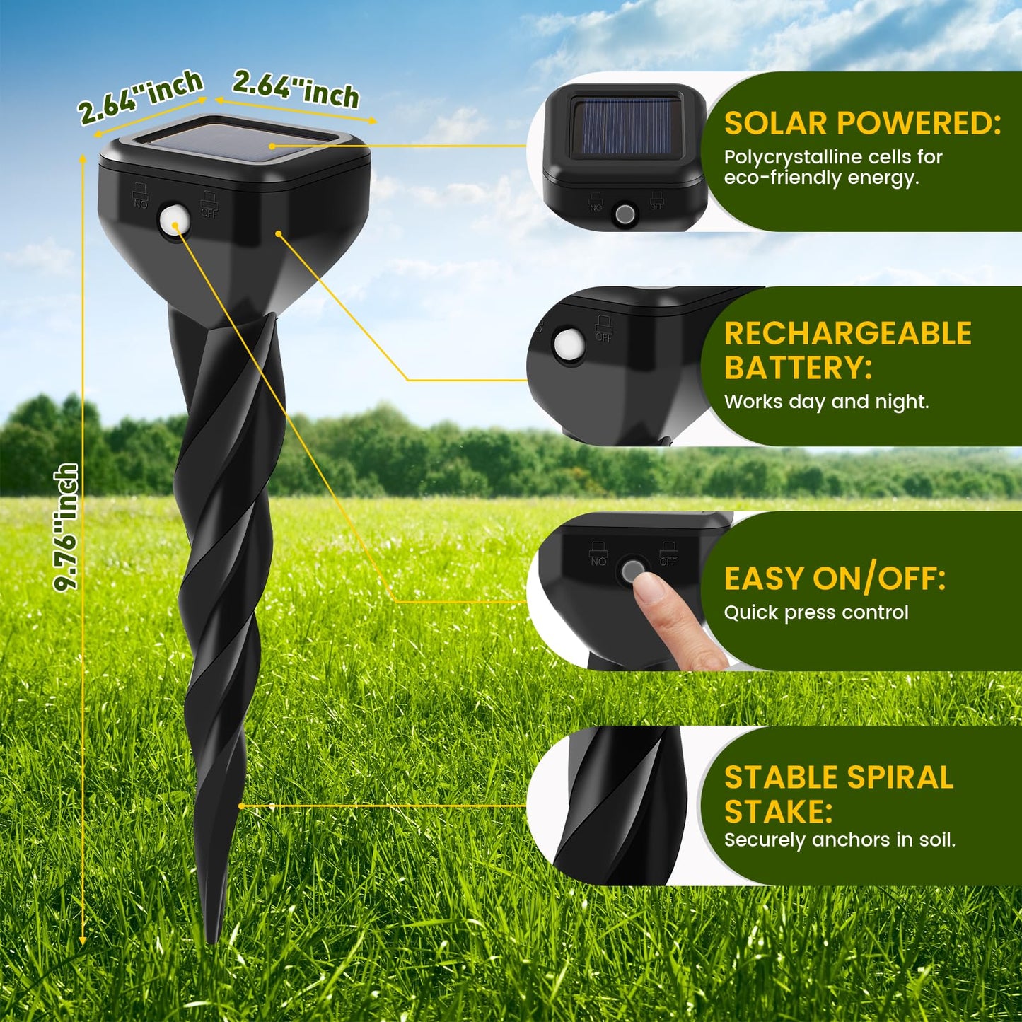 CIIC Mole Repellent Solar Powered for Lawns, Snake Repellent for Yard, Solar Gopher Repellent Ultrasonic for Outdoor, Get Rid of Mole, Gopher, Snake, Groundhog, Skunk, and Voles 4 Pack