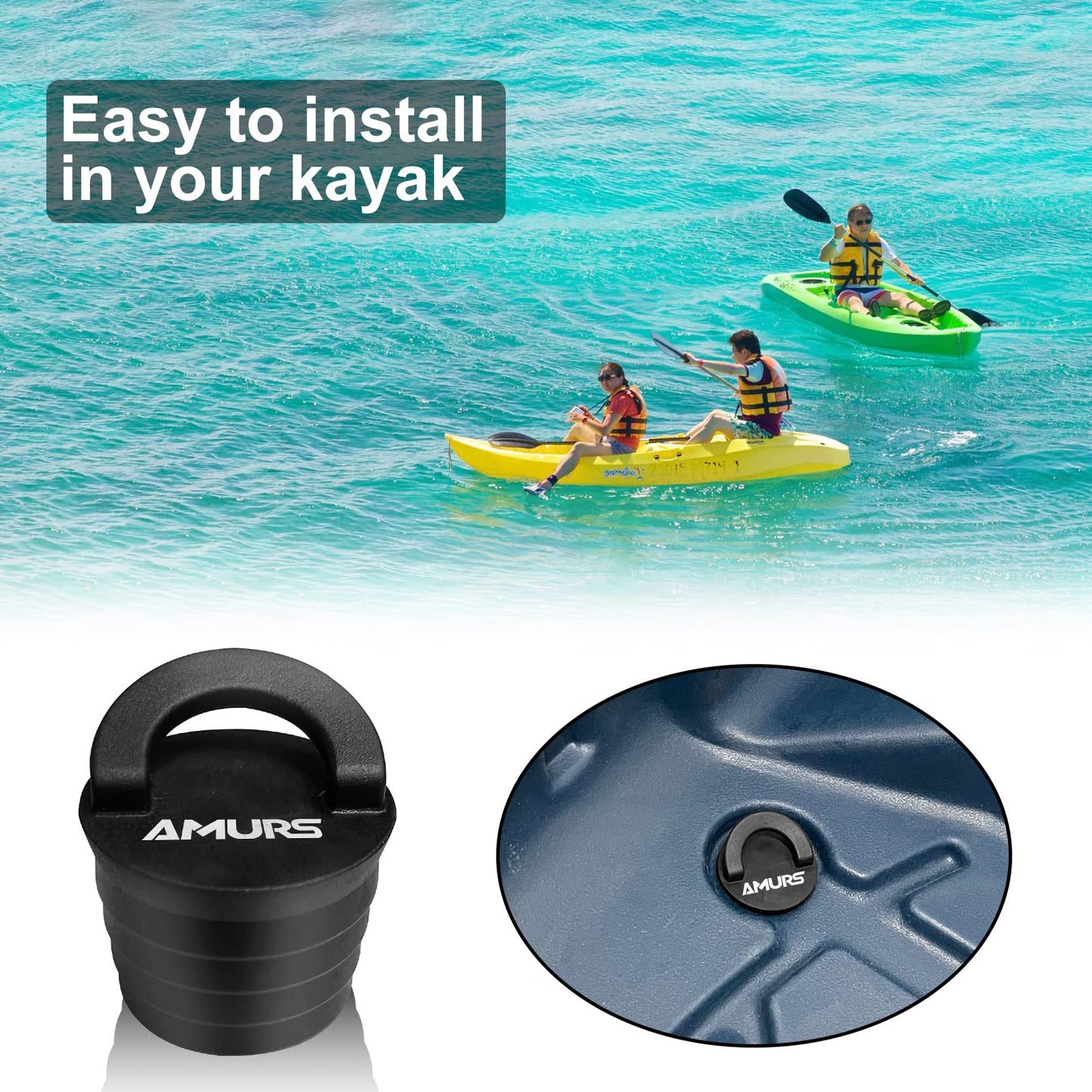 Kayak Carry Handles Kayak Accessory Kayak Scupper Plug kayak handles replacement and T-Handle with 8 Feet Bungee Cord Tri-Grip Rivet Pad Eyes Kit Kayak Parts for Lifetime,Ocean,Emotion Canoe Boat