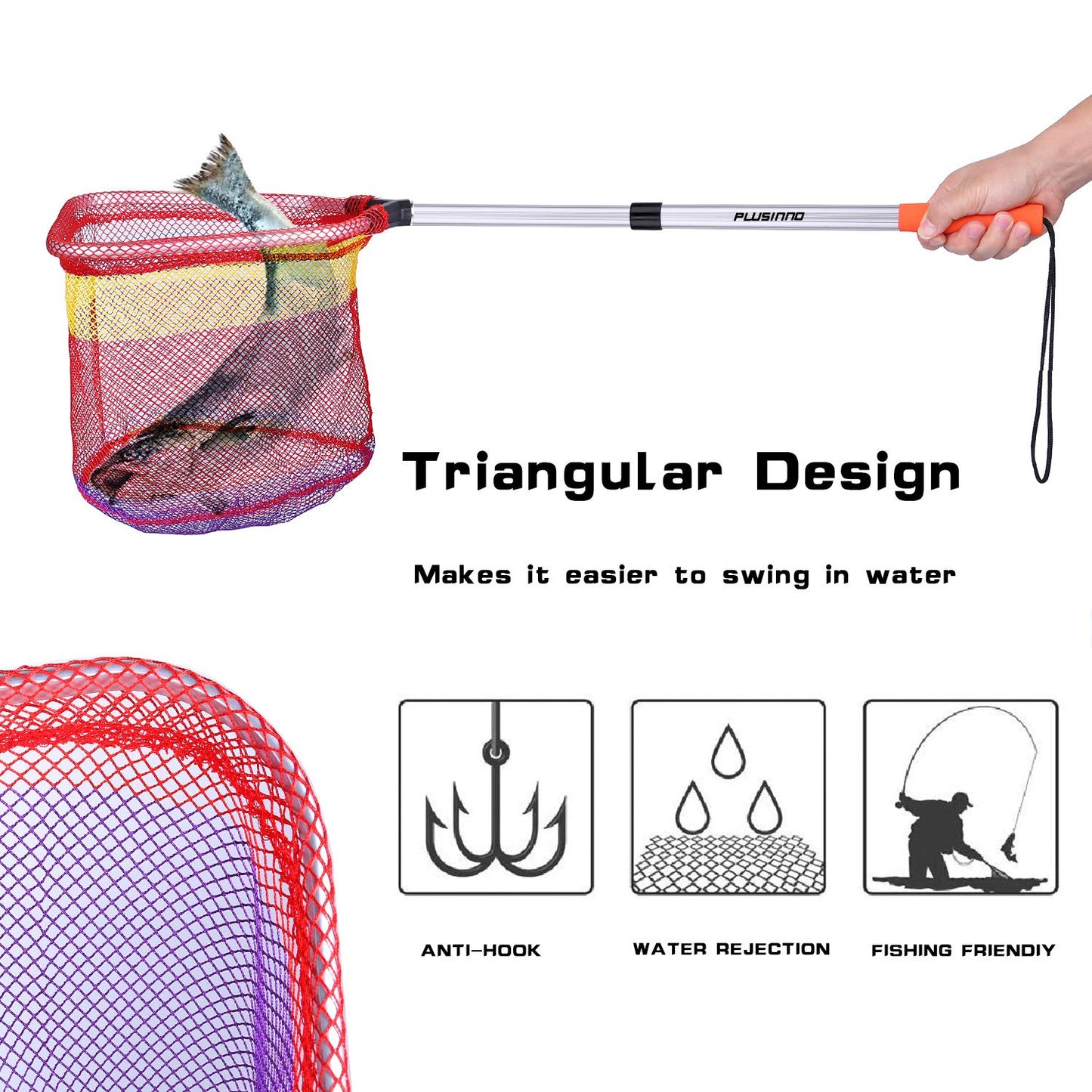 PLUSINNO Kids Fishing Net, Telescopic Lightweight Landing Net with Aluminum Pole Handle and Nylon Mesh, Catch and Release Butterfly Net for Kids Youth Outdoor