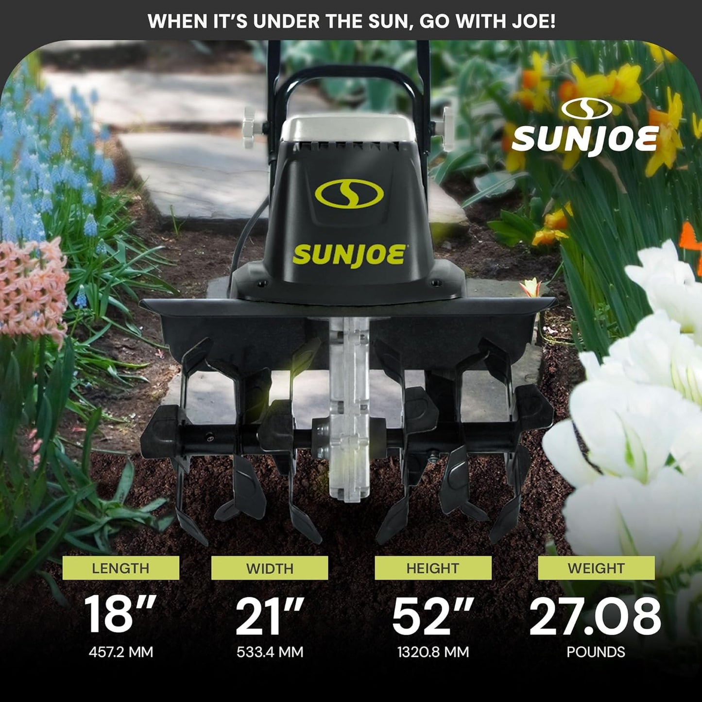 Sun Joe Electric Corded Garden Tiller & Cultivator, Steel Tines, 13.5 Amp, 16 Inch, Black - Heavy Duty Gardening Machine Equipment for Lawn, Yard, & Grass