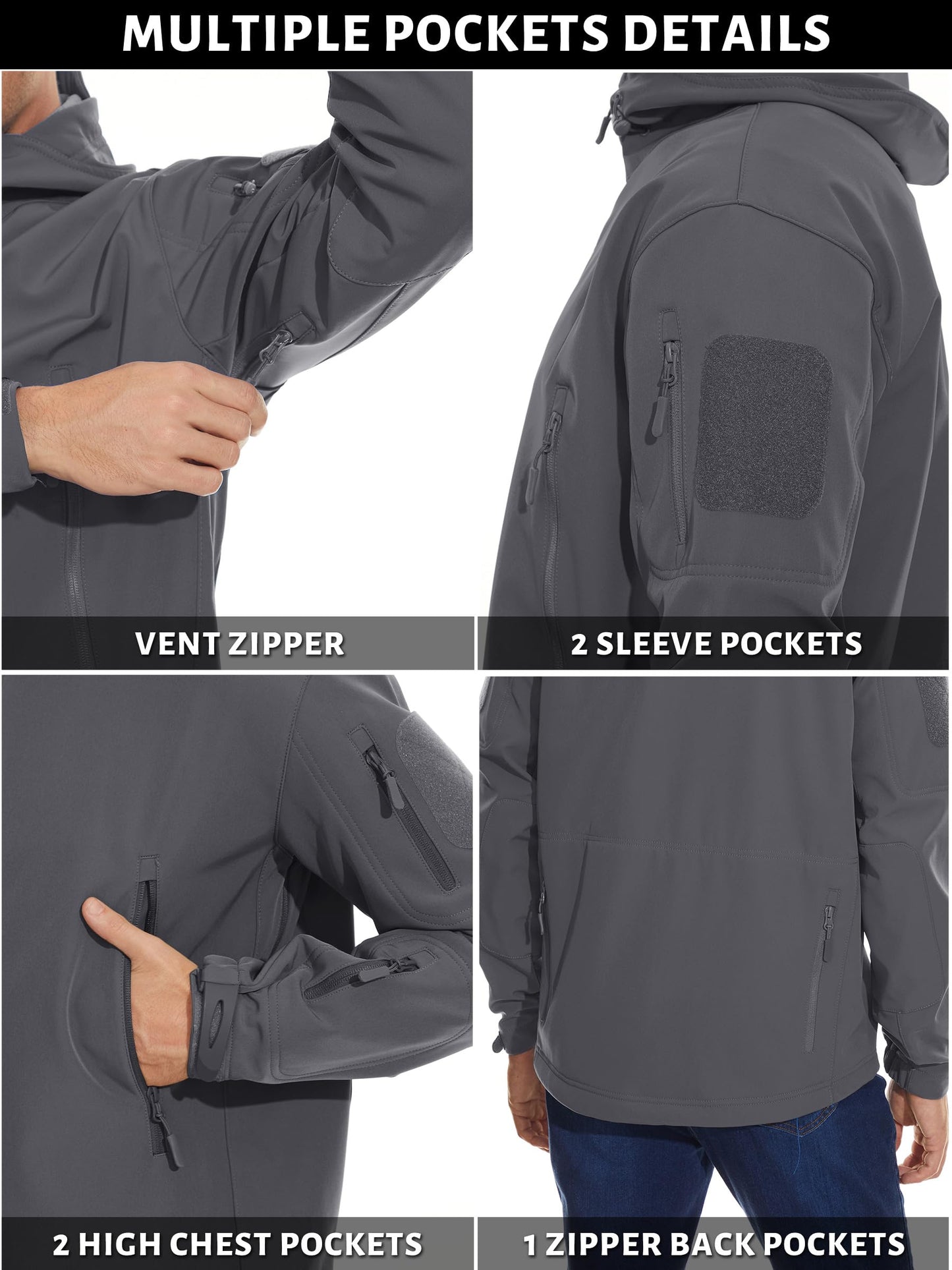 TACVASEN Men's Special Ops Military Tactical Rain Jackets Winter Warm Fleece Softshell Hooded Raincoat Snowboard