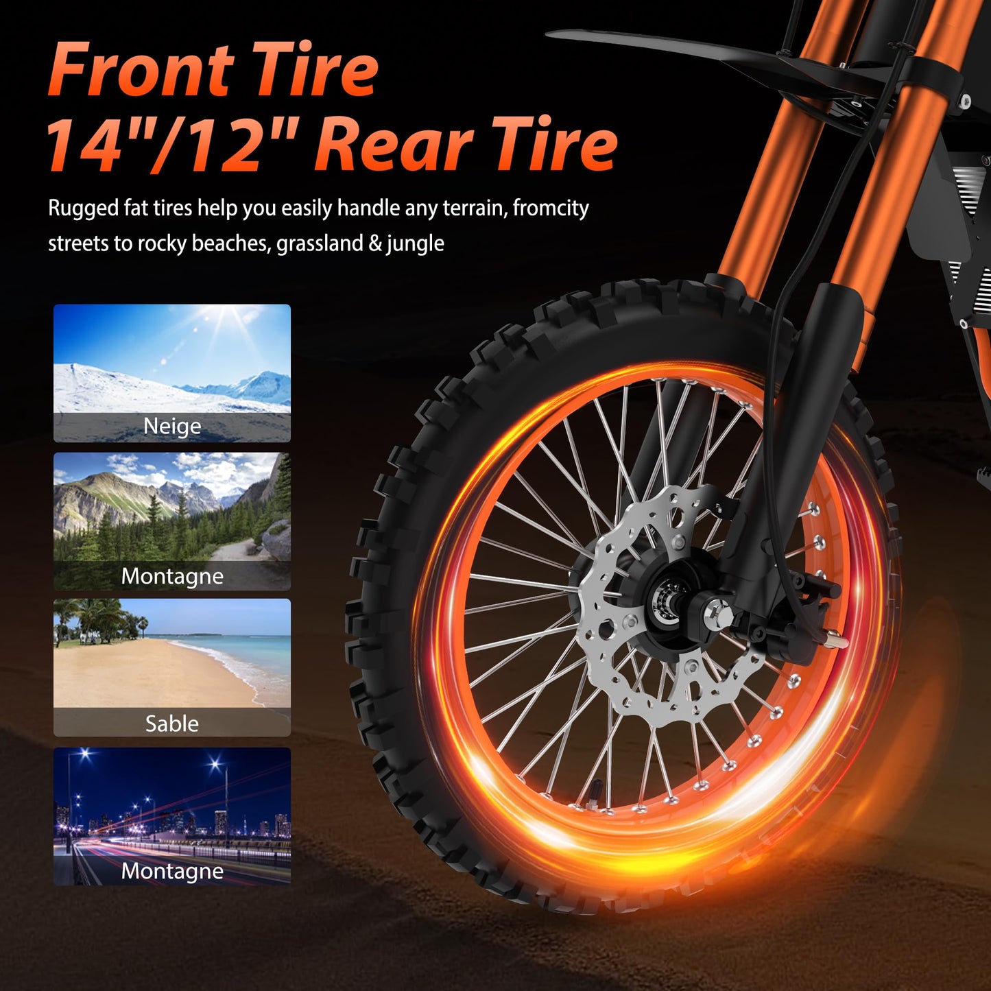 Soleil01 Electric-Dirt-Bike for Teens Adults, 14"/12" Fat Tire 2000W Electric-Motorcycle with 48V 21AH Battery Ebike 37MPH Hydraulic Brakes Mountain Off-Road EBike Fit Age 13+