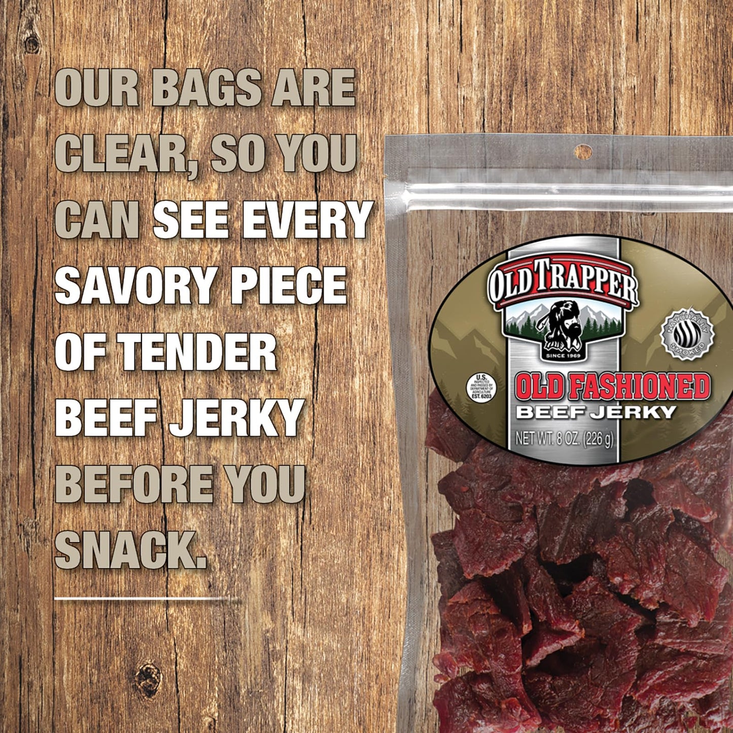 Old Trapper Beef Jerky, Old-Fashioned 10-Ounce Bag, Tender Meat Snacks for Lunches or Between Meals, 11 Grams of Protein, Zero Grams of Fat, and 70 Calories per Ounce (Pack of One)