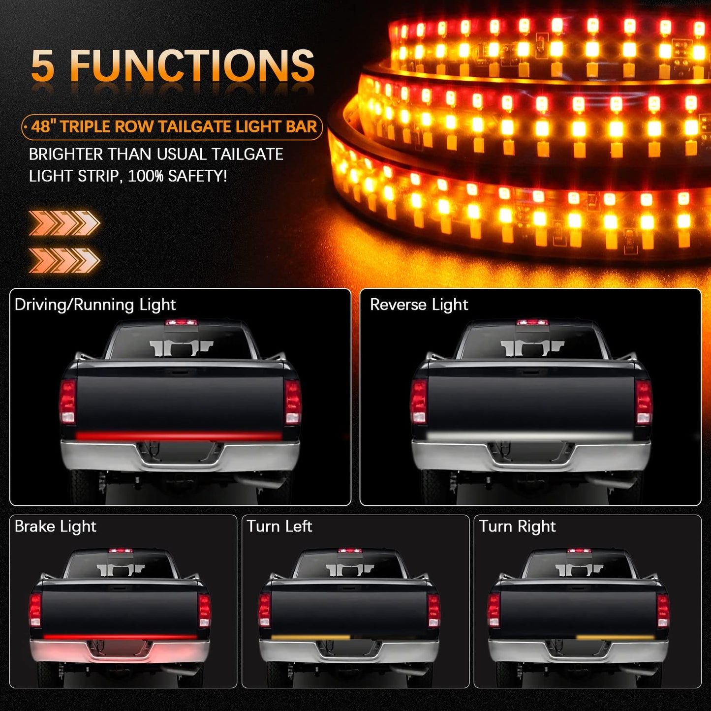 60 Inch LED Tailgate Light Bar with Reverse & Sequential Turn Signals for Truck