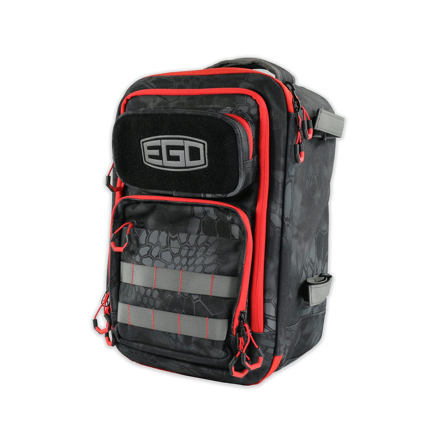 EGO Kryptek Tactical Tackle Box Backpack, Durable Fishing Tool Bag, 1000D Nylon Fabric with PVC Back, Water-Resistant, Multiple Storage Pockets, Laser-Cut Molle Loops, Includes 4 Tackle Trays