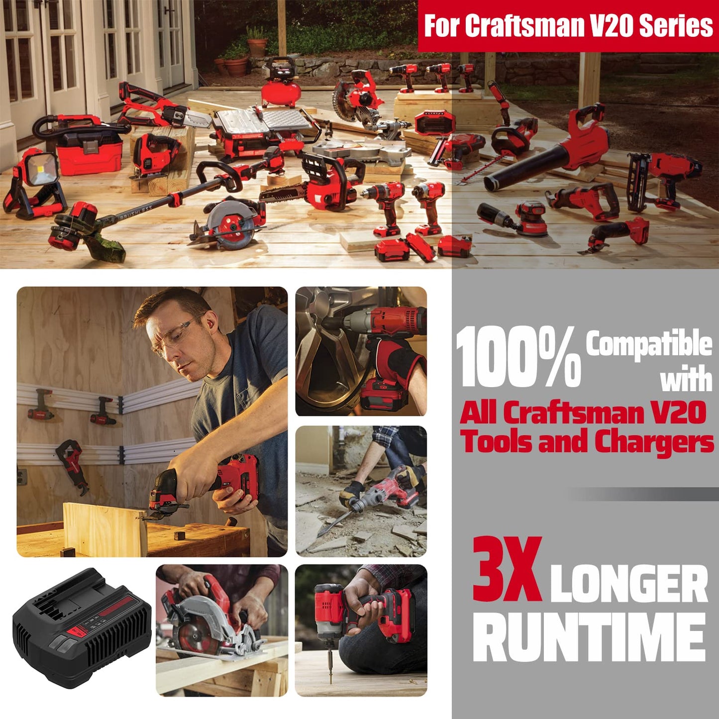 TenHutt 【Upgrade】 2Pack 20V 6.0Ah Replacement Battery for Craftsman 20V Battery V20 Lithium ion for CMCB205 CMCB204 CMCB206 CMCB202 CMCB201 20V Cordless Power Tools Craftsman 20V Battery