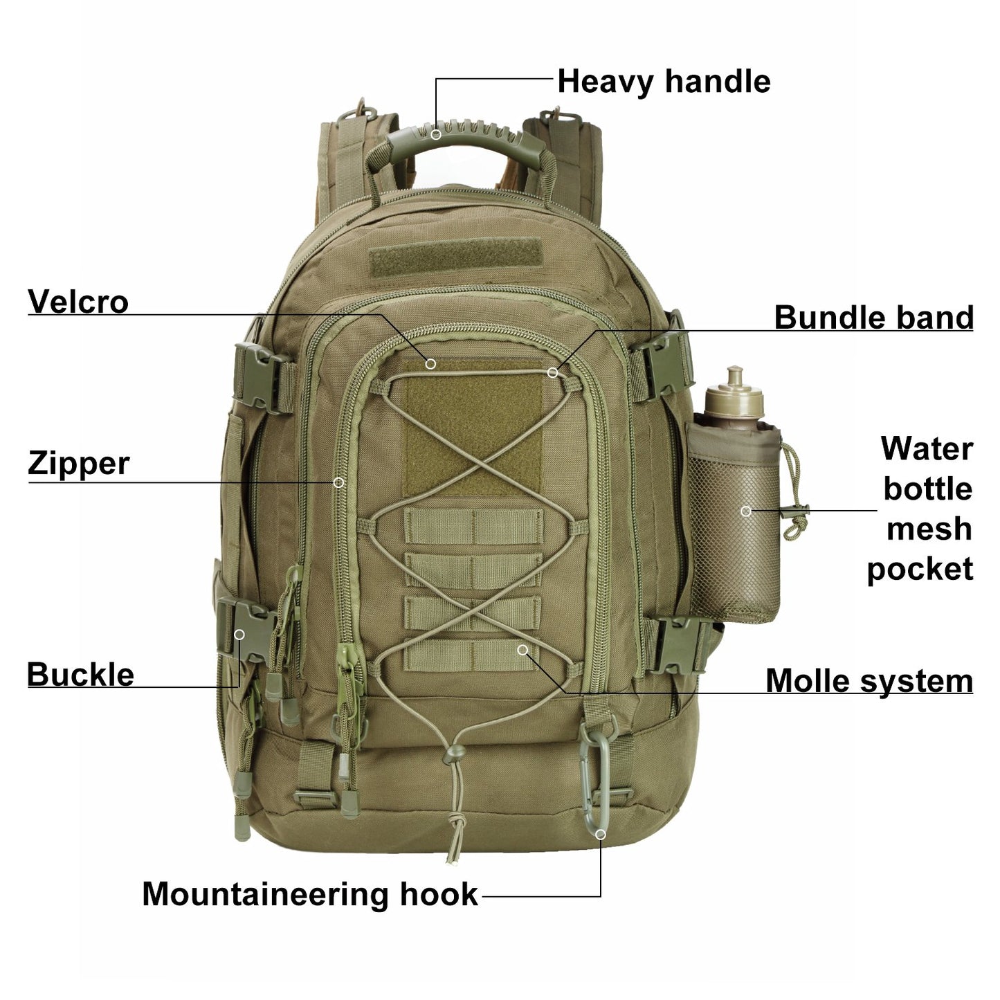 Large Tactical Backpack for Men Military Backpack with DIY System for Travel, Work,Camping,Hunting,Hiking,Sports (GREEN)