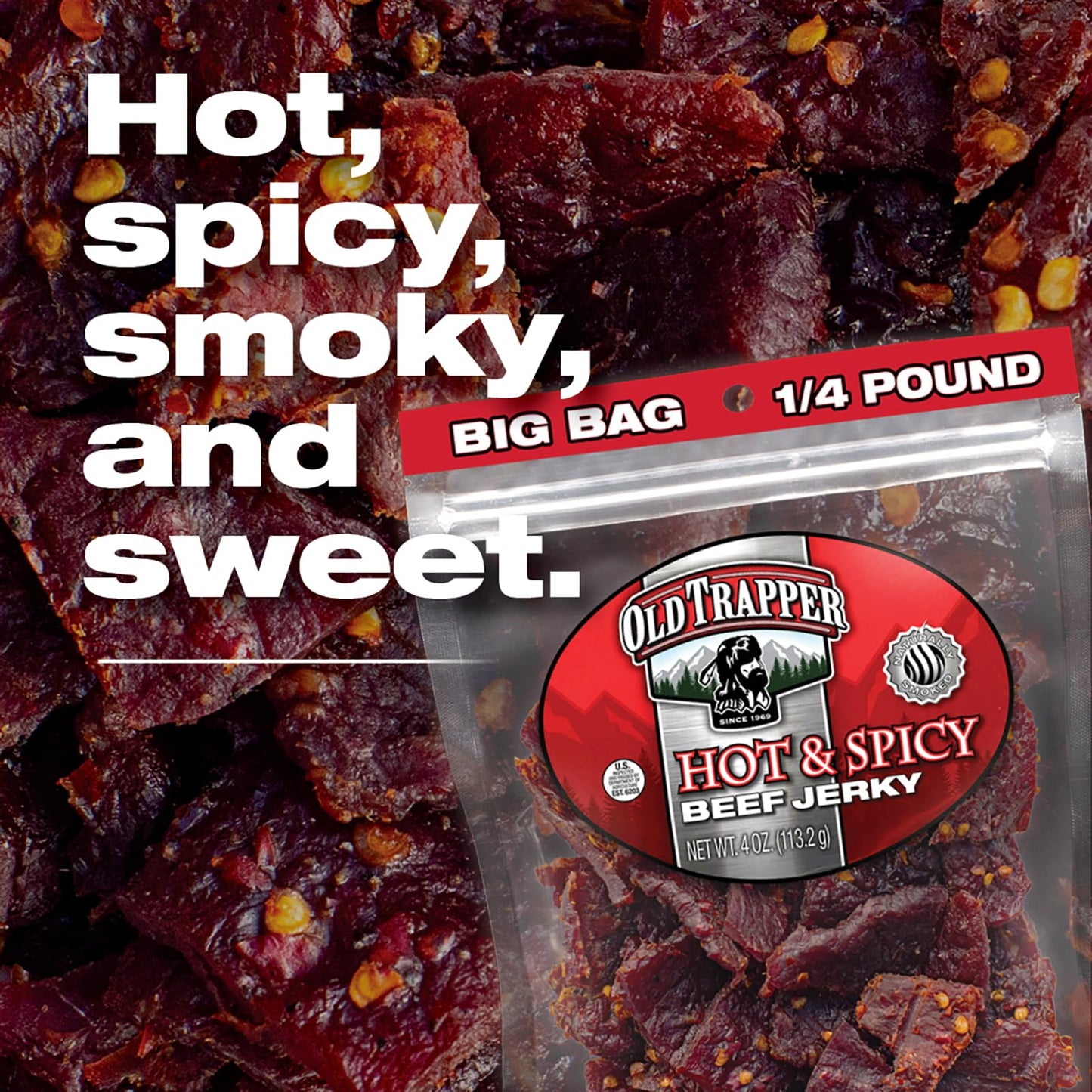 Old Trapper Beef Jerky, Old-Fashioned 10-Ounce Bag, Tender Meat Snacks for Lunches or Between Meals, 11 Grams of Protein, Zero Grams of Fat, and 70 Calories per Ounce (Pack of One)