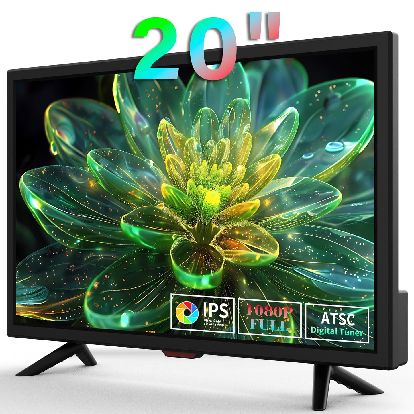 Jexiop TV 20 inch,Full Viewing Angles 1080P HD,Small Kitchen Wall-Mounted Digital TV-HDMI/USB Ports-Dual Power DC-12V& AC Adapter Inputs for Your Caravan & Bedrooms