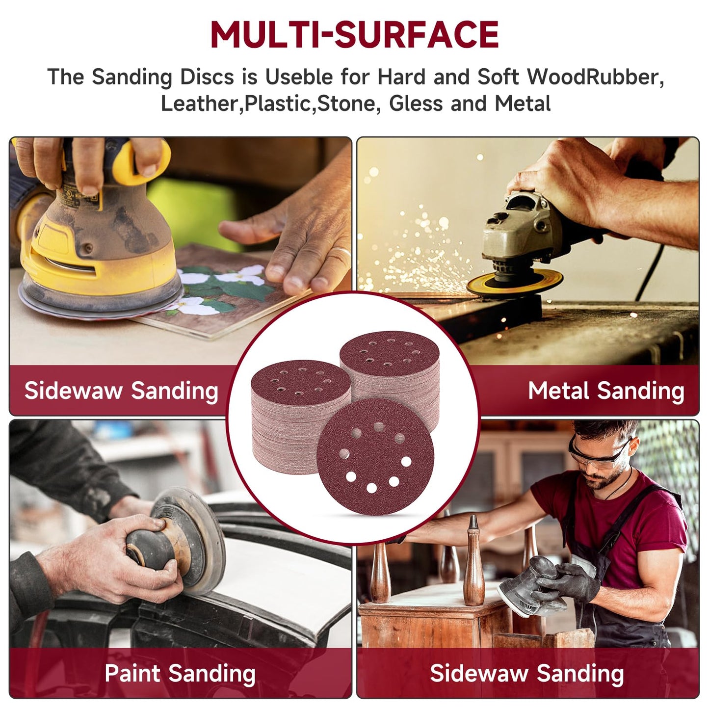 100 PCS 5 Inch Sanding Discs 120 Grit, Round Hook and Loop Sandpaper for Random Orbital Sander