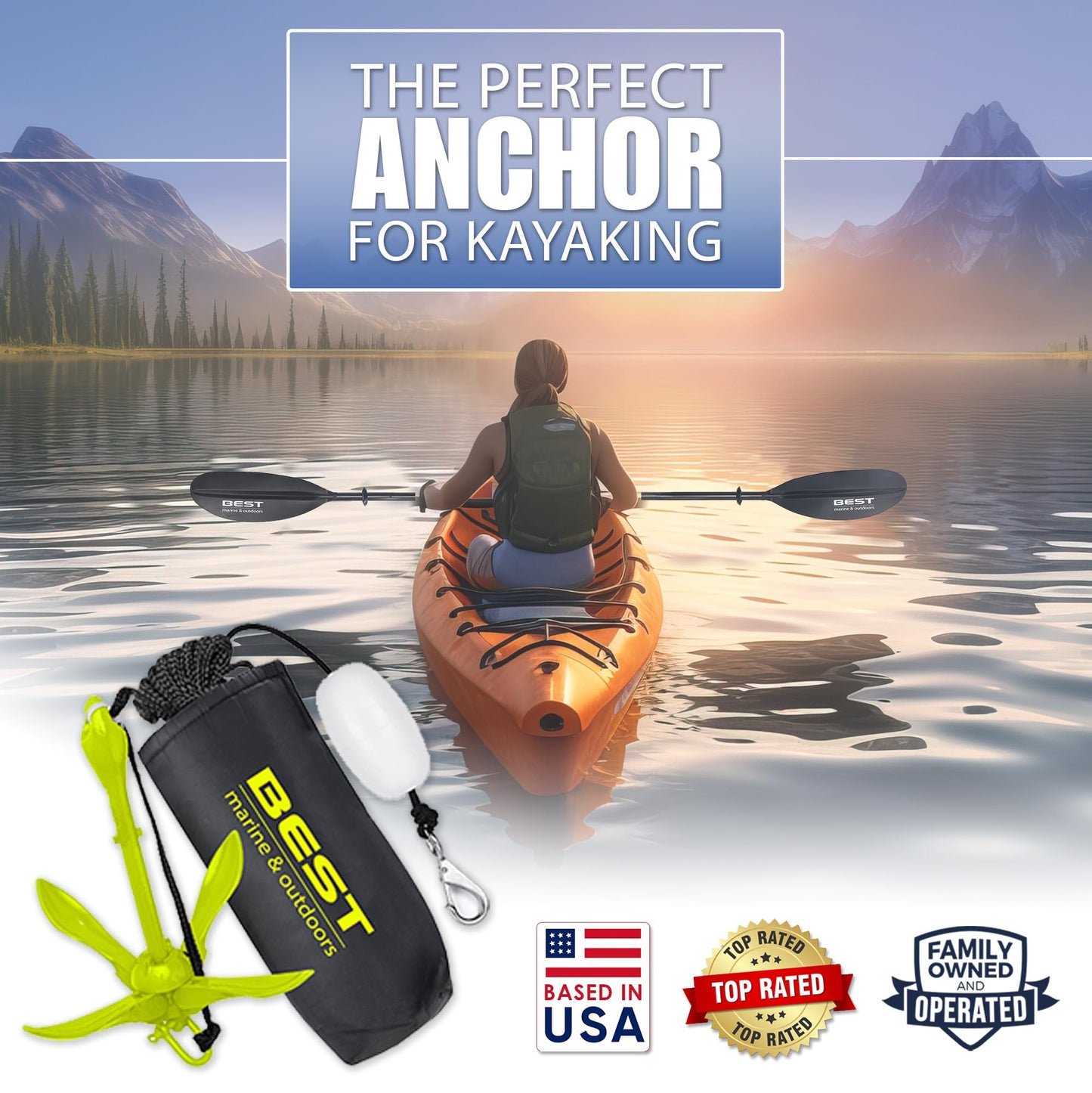 Best Marine and Outdoors Kayak Anchor, 3.5 Pound Anchor System Kit for Kayaks, Canoes, SUP Paddle Boards & Jet Skis, Fishing, Boating & Kayaking Accessories