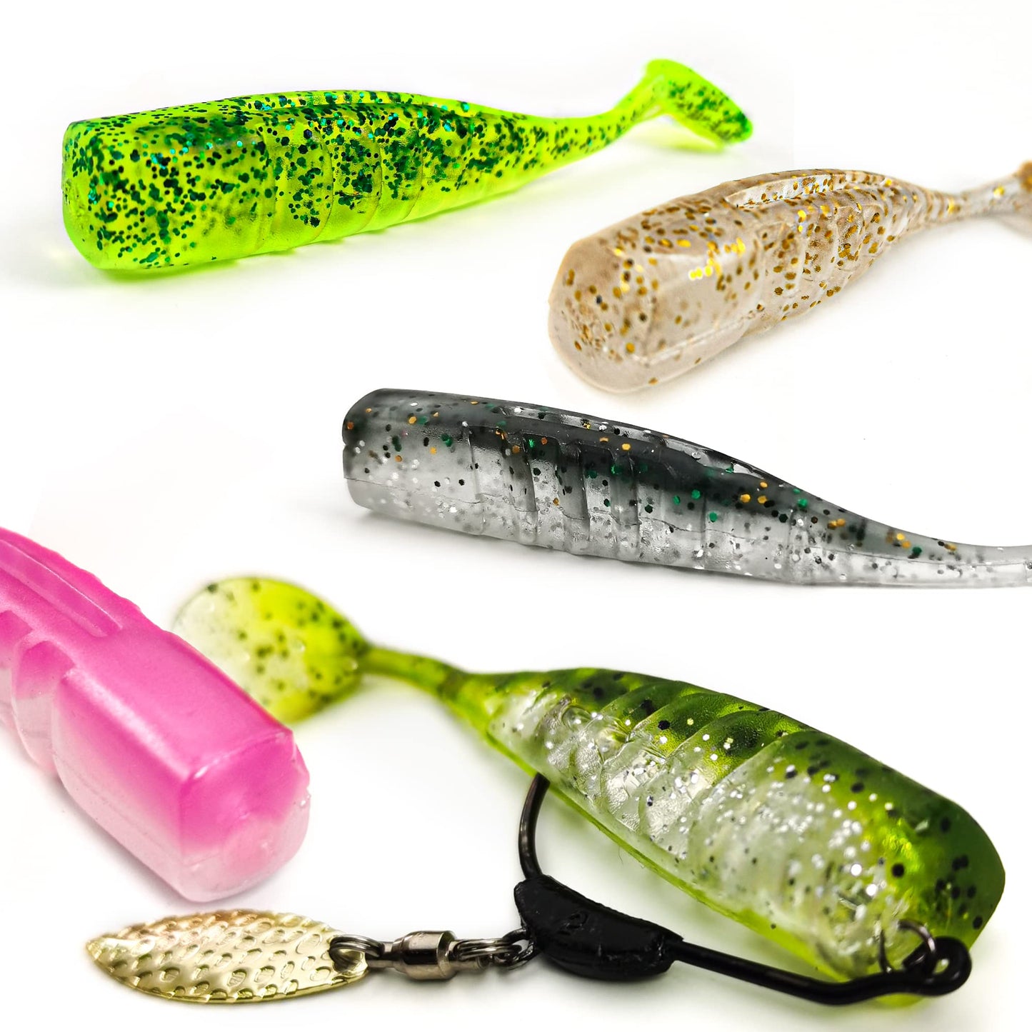 Soft Fishing Lures Shad Minnow Swimbaits, Pre-Rigged Jig Heads Paddle Tail Swim Baits for Bass, Trout, Walleye, Crappie, Sinking Jigs Bait for Saltwater Freshwater, Fishing Gifts for Men