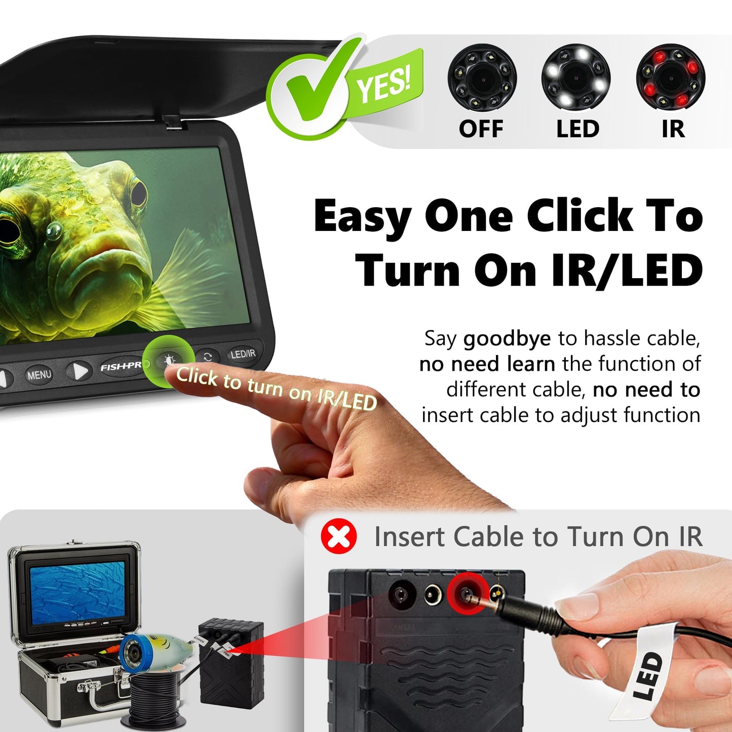 (2025 Upgrade) NO.1 HD 1080P Underwater Fishing Camera, FishPRO® 7'' Camera w/10,000mAh Li-Battery, IR & LED for Dark, USB-C, Portable Fish Finder Camera, 25m/82ft, for Ice Night & Lake Fishing