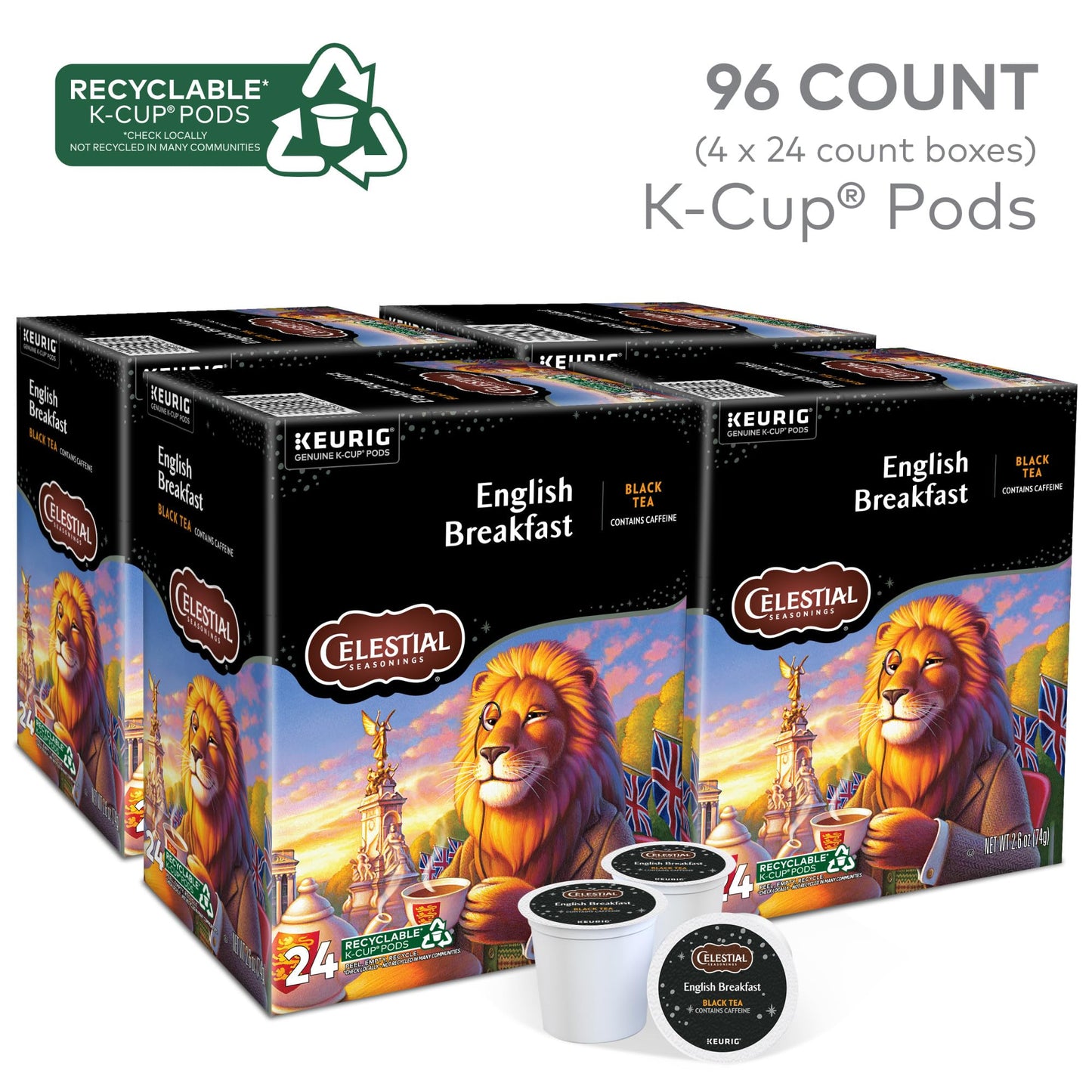 Celestial Seasonings English Breakfast Black Tea, Single-Serve Keurig K-Cup Pods, 96 Count