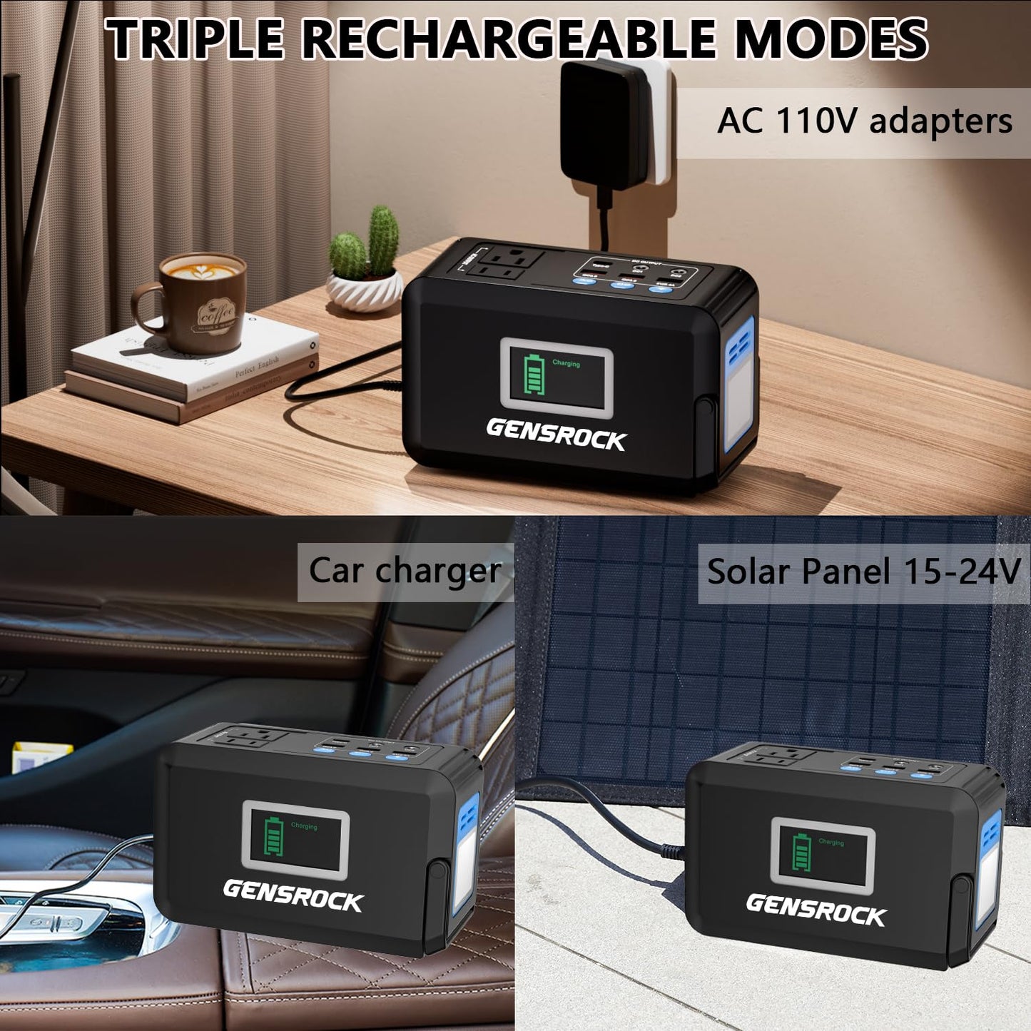 GENSROCK Portable Power Station, 110V/300W Pure Sine Wave Solar Generator, 222Wh Backup Lithium Battery With AC Outlet/QC 3.0/Type-C/LED Light for CPAP Family Emergency Outdoor Camping RV Travel.