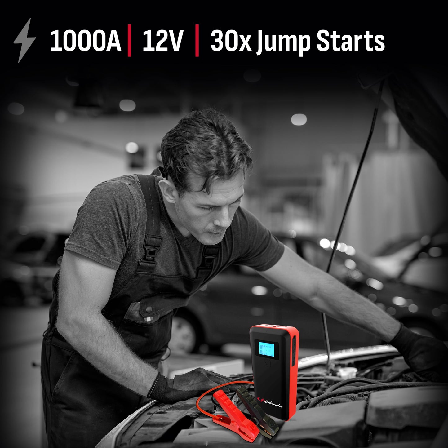 Schumacher Electric 1000 Peak Amp 12V Portable Lithium Car Battery Jump Starter & Power Pack - Lithium Ion Jump Box - with USB Charging & LED Emergency Light - SL1639