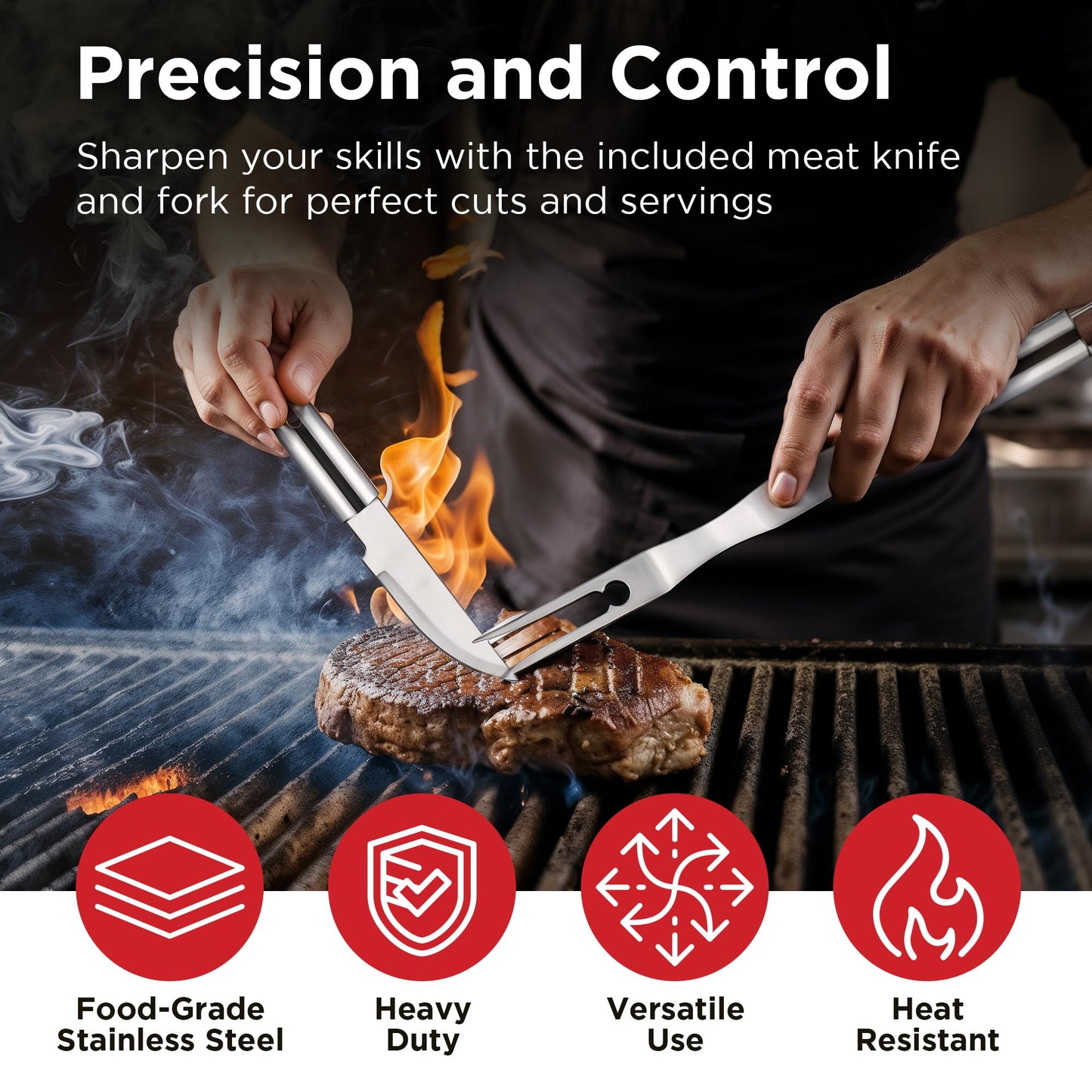 Kaluns Grilling Accessories, Dad Gifts for Fathers Day Grilling Gifts, Heavy Duty Stainless Steel BBQ Grill Tools Set for Outdoor Grill with Aluminum Case and Apron, Dad Birthday Gifts for Men Husband