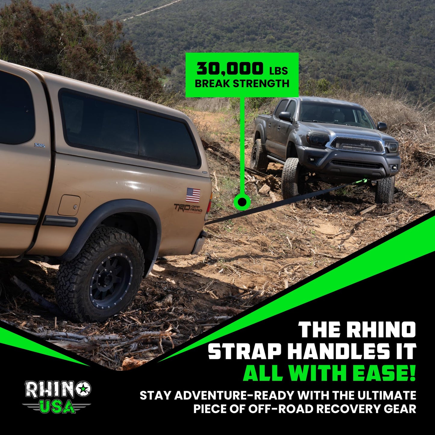 Rhino USA Recovery Tow Strap (3" x 20') - 31,518lb Break Strength - Emergency Recovery Strap Tow Rope for Truck, UTV, ATV & More - Heavy Duty Towing Strap for Offroad 4x4 Use - Compatible with Jeep
