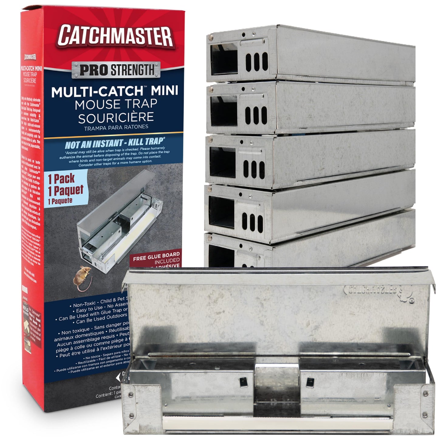 Catchmaster Pro Series Multi-Catch Mouse Trap 6-Pack, Humane Mouse Traps Indoor for Home, Rat Trap Outdoor with Replaceable Glue Boards, Pet Safe Pest Control, Live Catch for Garage & Shed