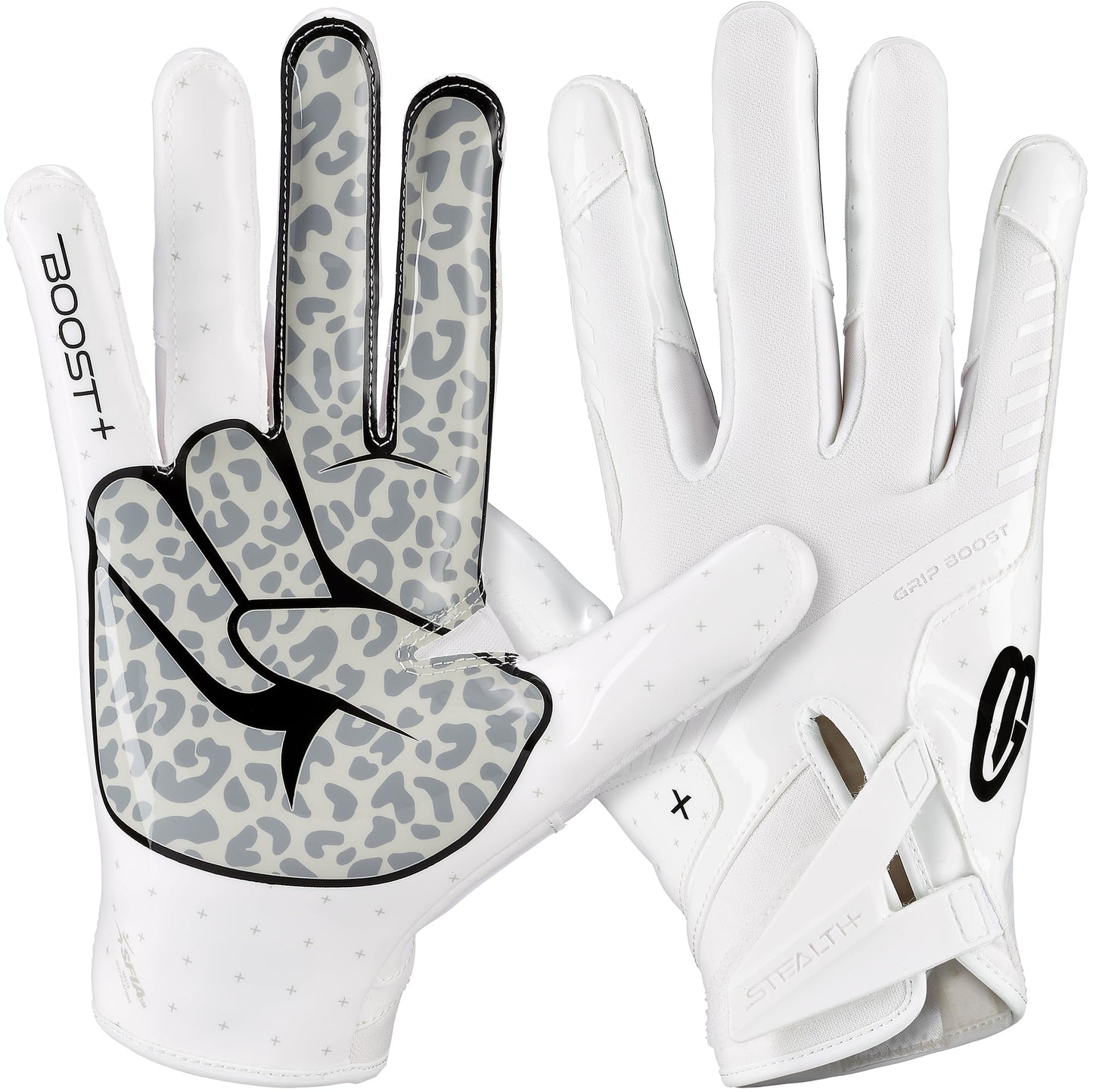 Grip Boost Football Gloves - Peace Stealth 6.0 Boost Plus Sticky Technology - Adult and Youth Football Gloves for Wide Receiver - Men's and Boys Sizes (White/Black, Youth Medium)