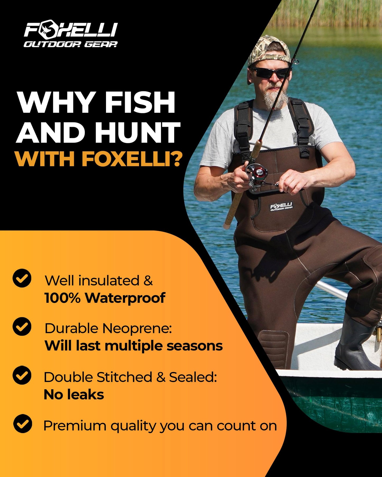 Foxelli Chest Waders, Waterproof 4mm Neoprene Hunting & Fishing Waders for Men & Women with Boots