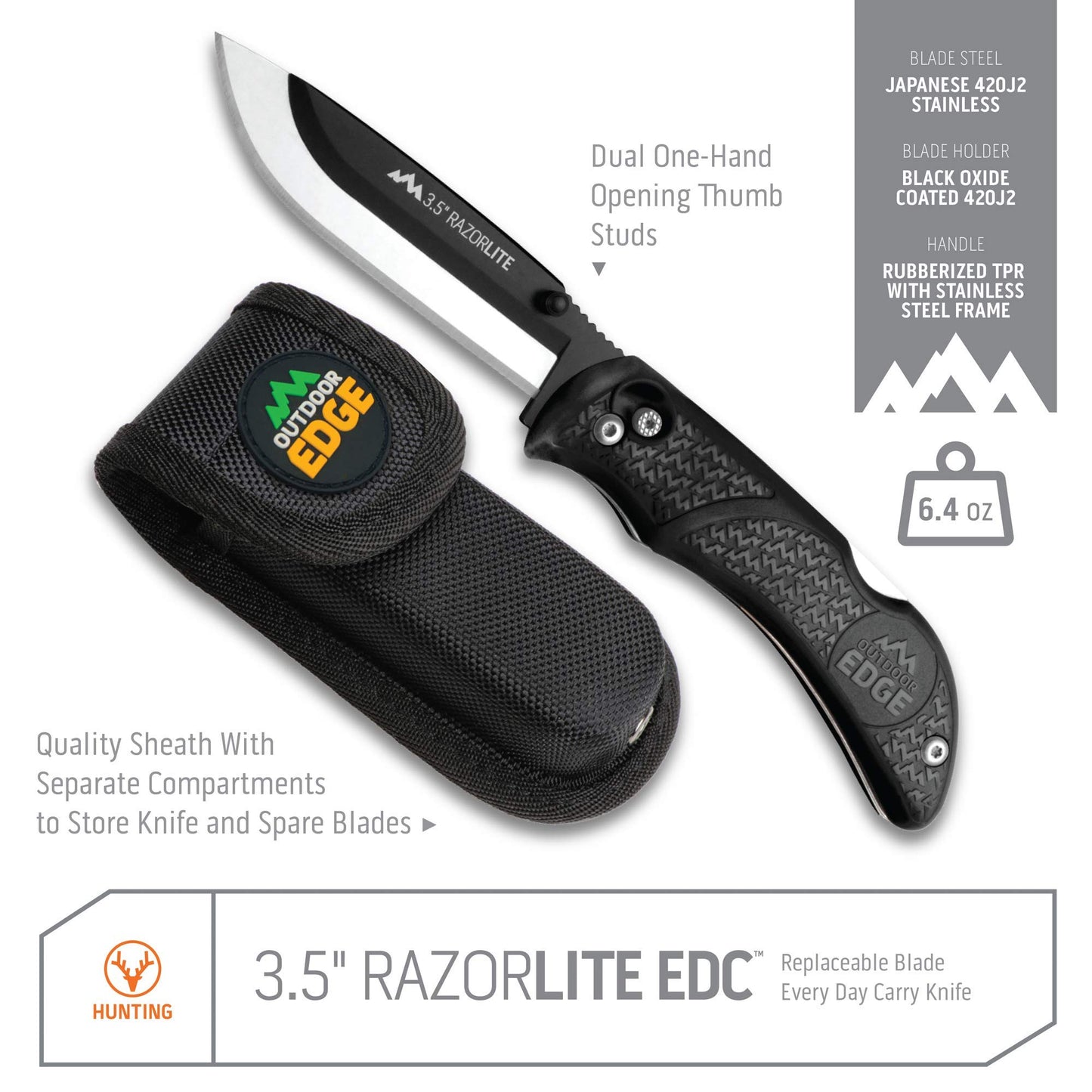 OUTDOOR EDGE Knives' RazorPro L Hunting Knife with Razor-Sharp Replaceable Blade features Non-Slip TRP Orange Handle, Belt Holster, & 30 Blades. Must-Have Field Dressing Knife for Your Hunting Gear