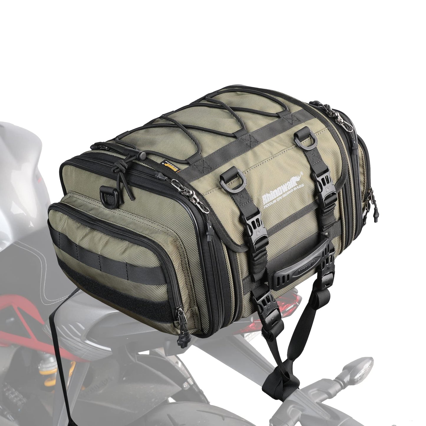 Rhinowalk Motorcycle Tail Bag, Expandable Motorcycle Travel Luggage Bags 60L, Waterproof All-Weather Trunk Rack Bag with Sissy Bar Straps & Helmet Rain Cover – Black